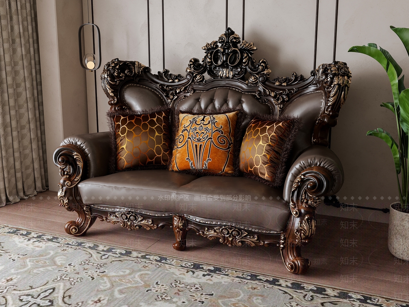 美式雕花双人沙发3D模型下载【ID:1150981206】