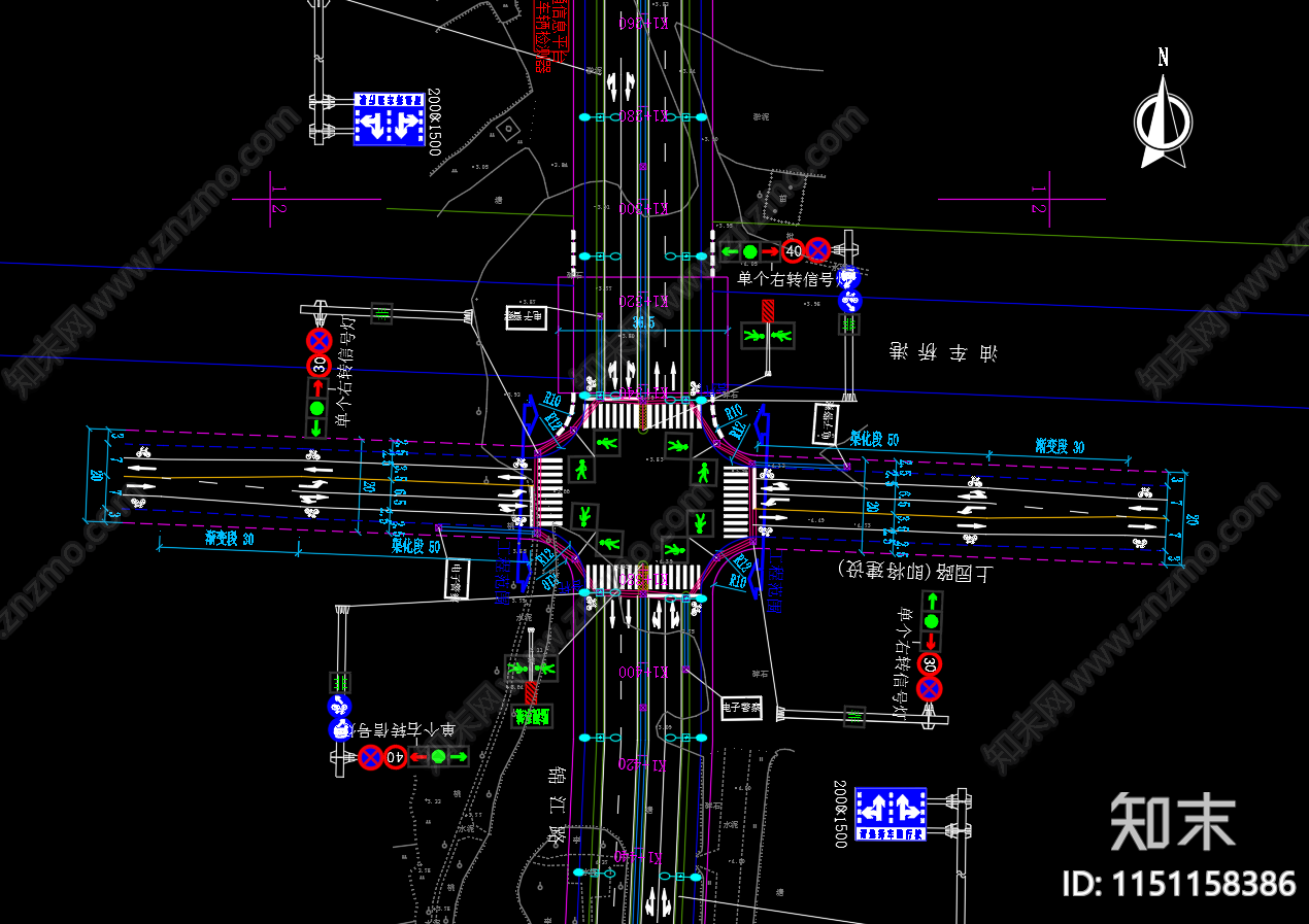 交通路口红绿灯监控标识标线平面图施工图下载【ID:1151158386】