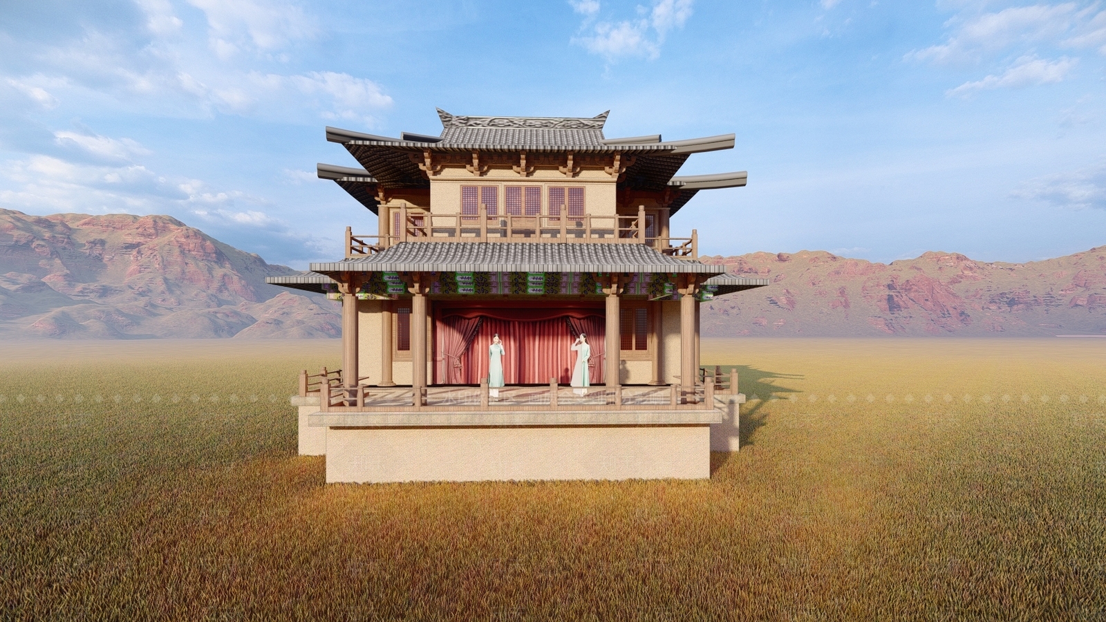 中式戏楼SU模型下载【ID:1150982569】