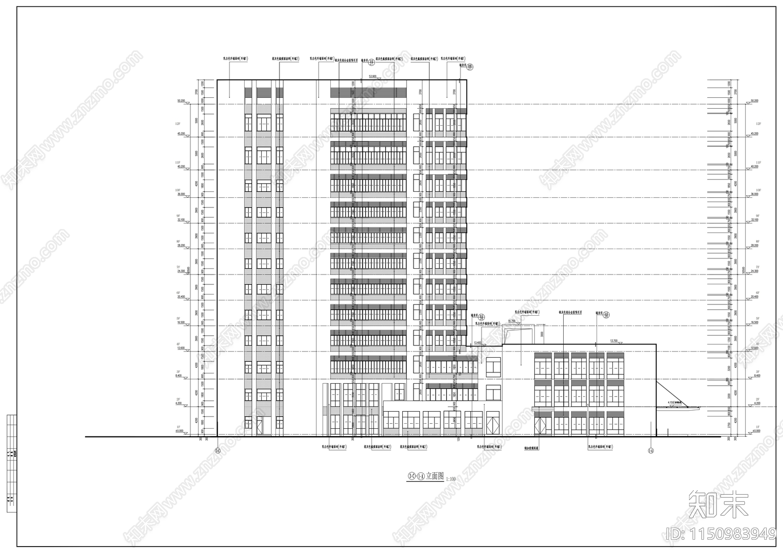 12层现代风格县级人民医院灾后重建cad施工图下载【ID:1150983949】