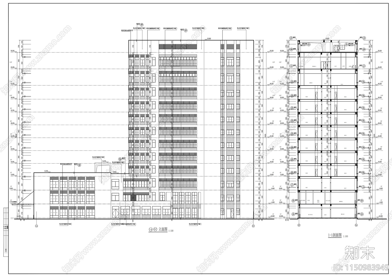 12层现代风格县级人民医院灾后重建cad施工图下载【ID:1150983949】