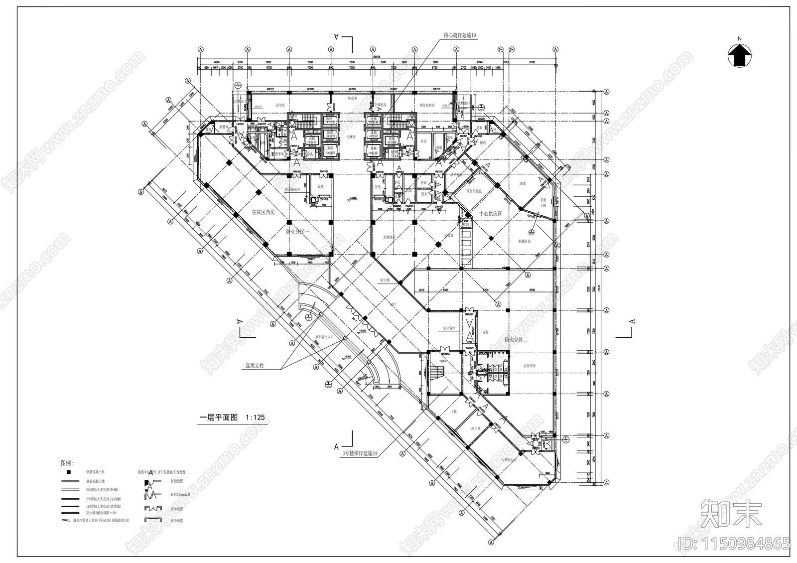 东阳市人民医院病房楼建筑cad施工图下载【ID:1150984865】