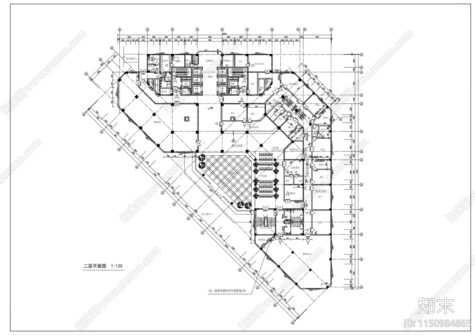 东阳市人民医院病房楼建筑cad施工图下载【ID:1150984865】