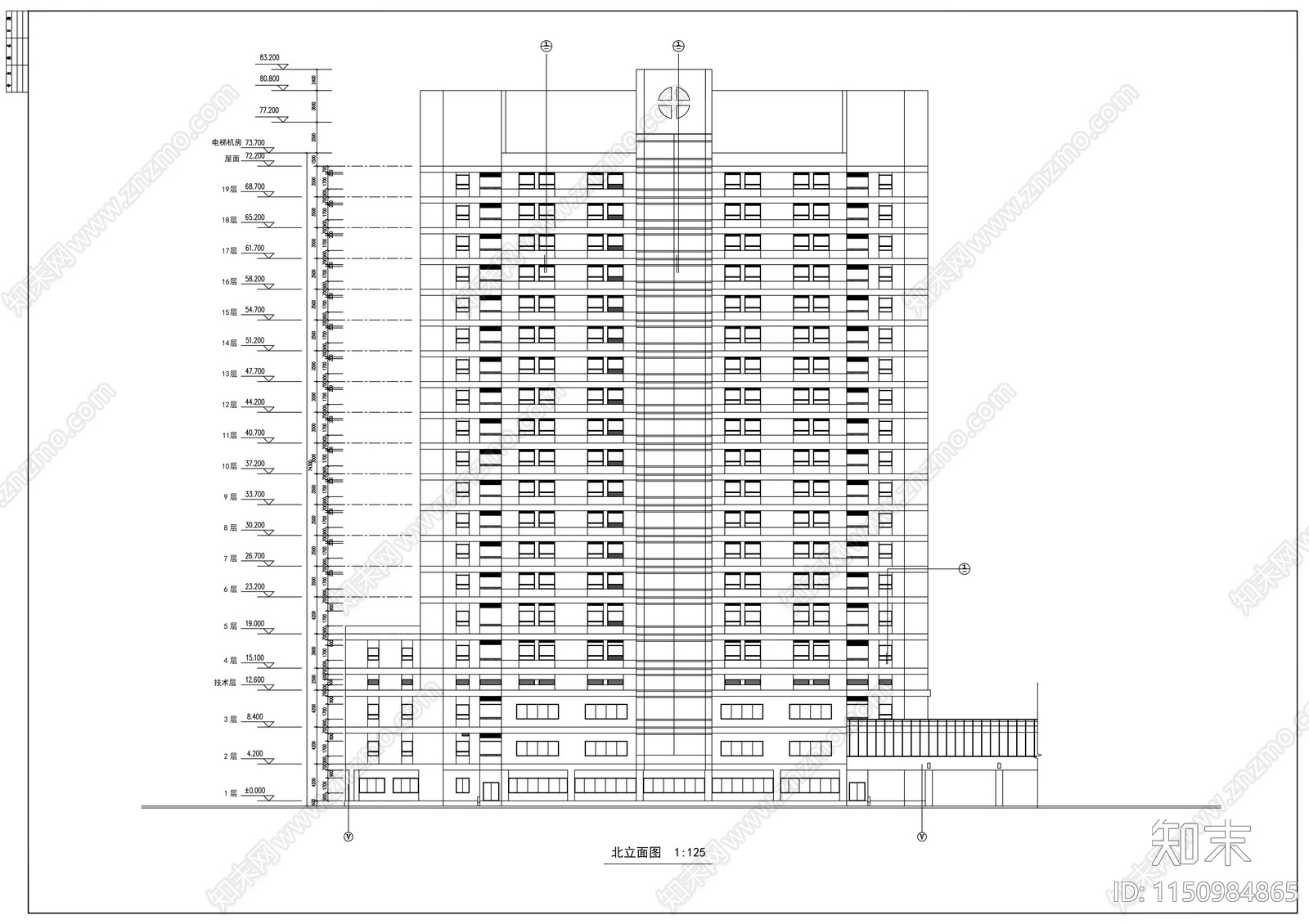 东阳市人民医院病房楼建筑cad施工图下载【ID:1150984865】