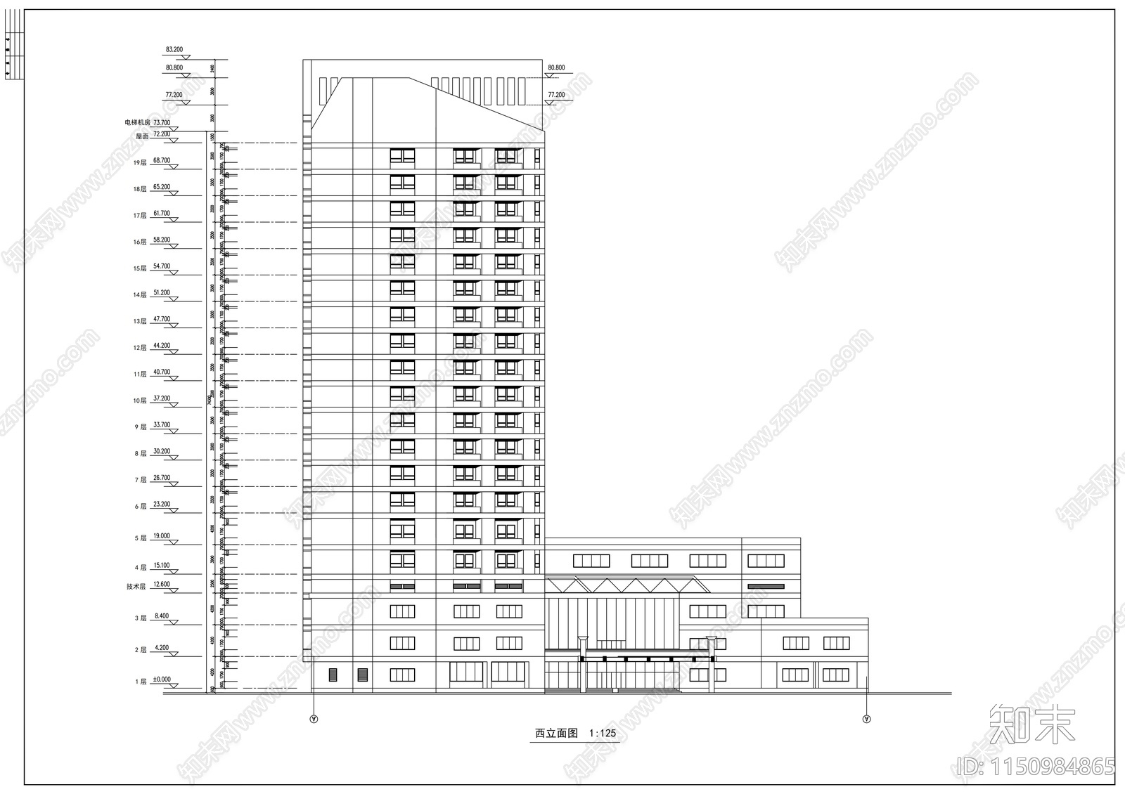 东阳市人民医院病房楼建筑cad施工图下载【ID:1150984865】