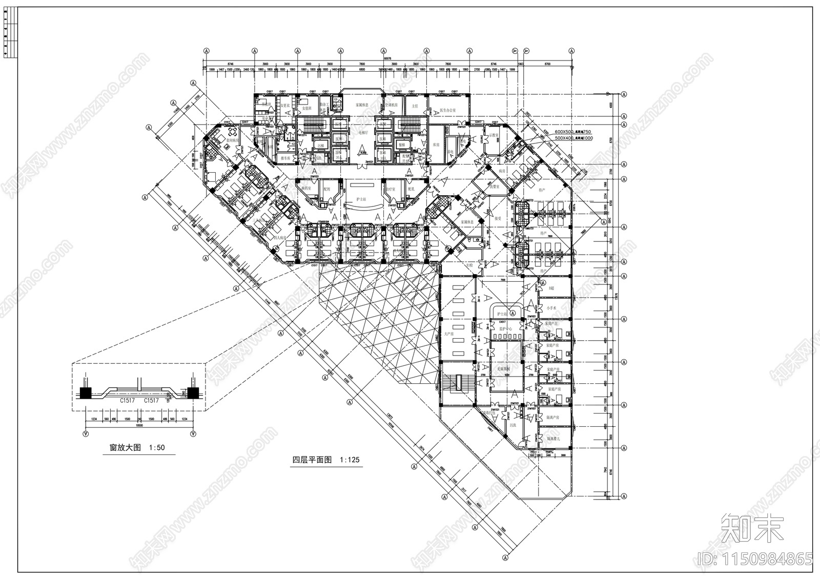 东阳市人民医院病房楼建筑cad施工图下载【ID:1150984865】