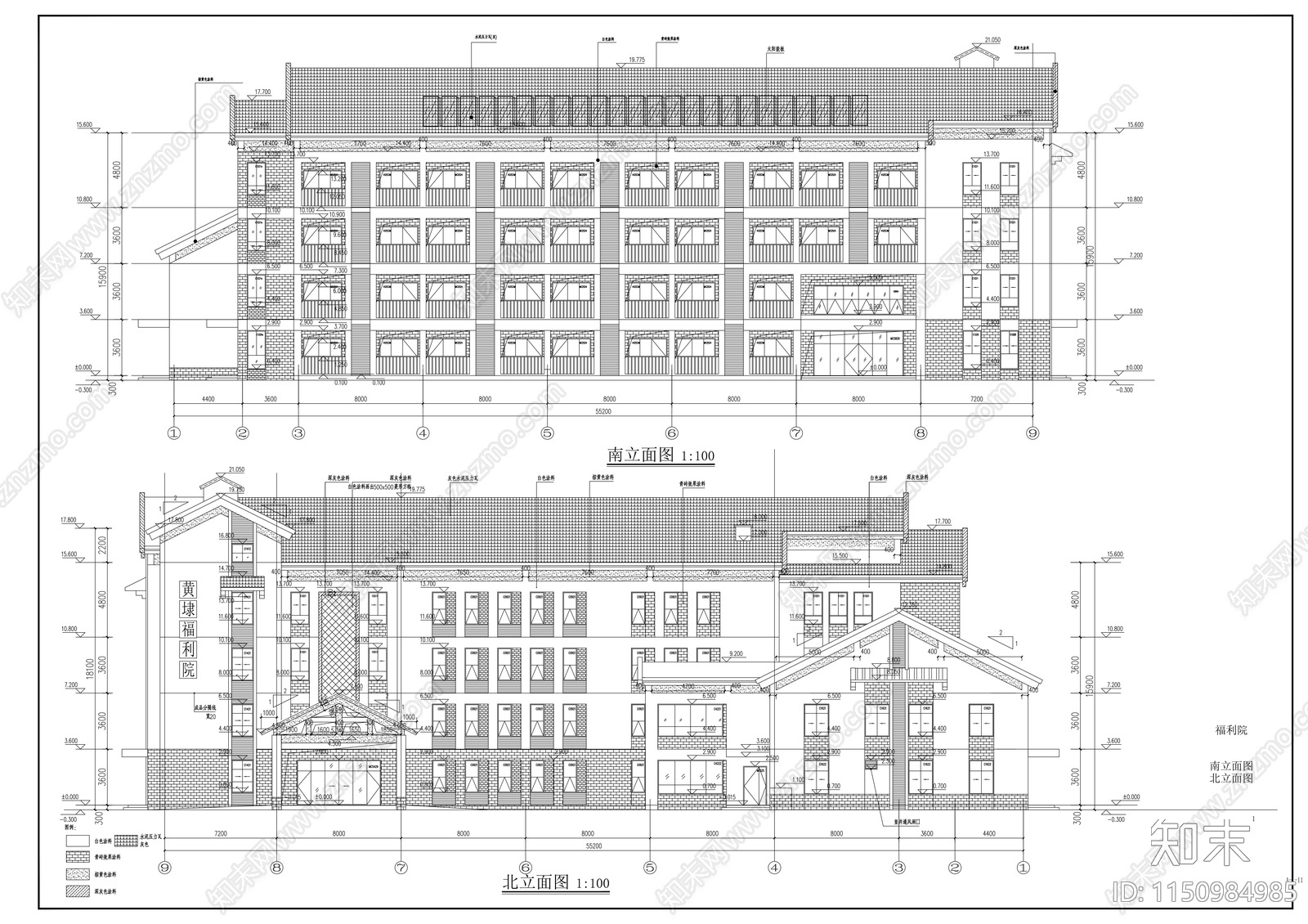 四层福利院建筑cad施工图下载【ID:1150984985】