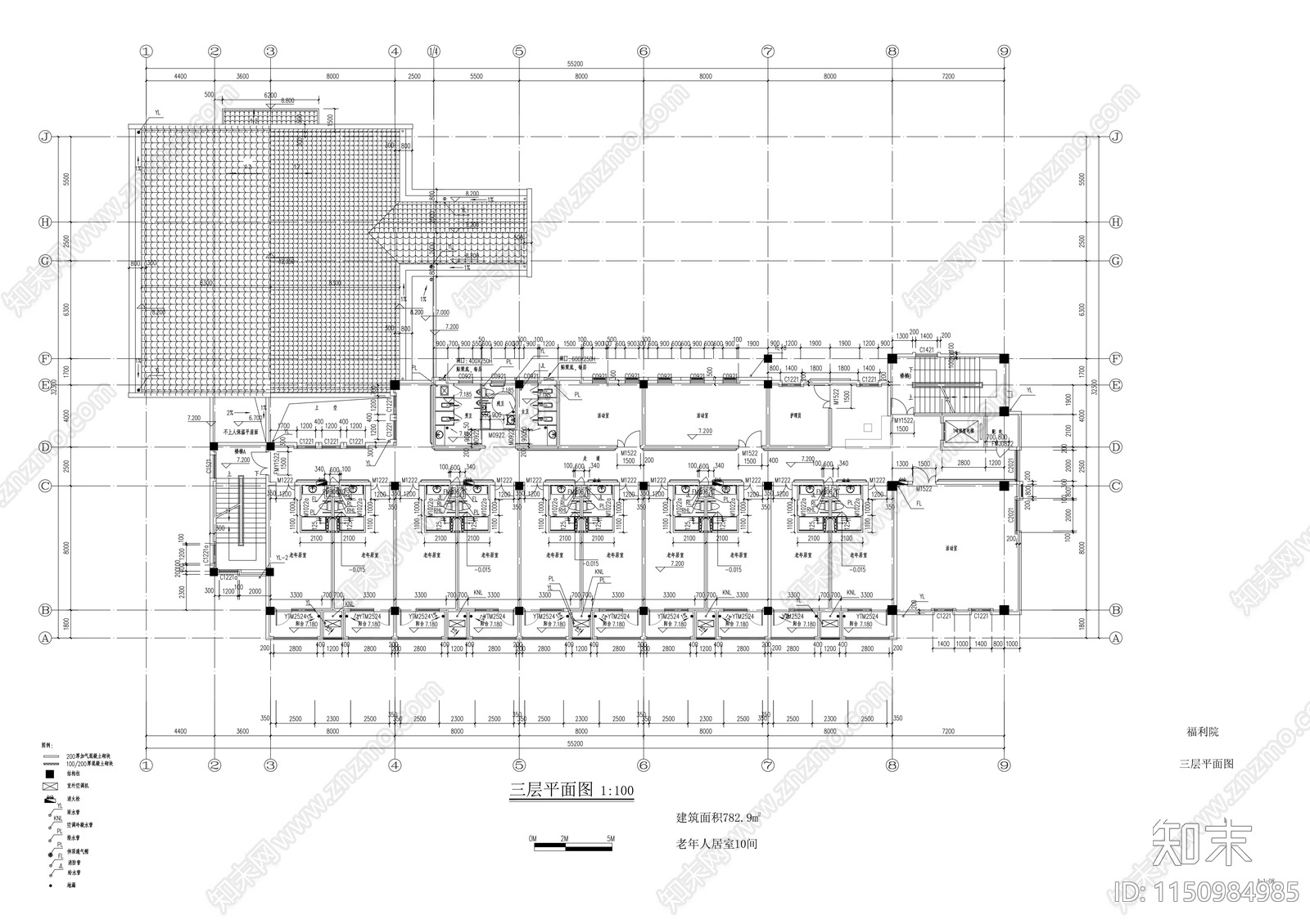 四层福利院建筑cad施工图下载【ID:1150984985】