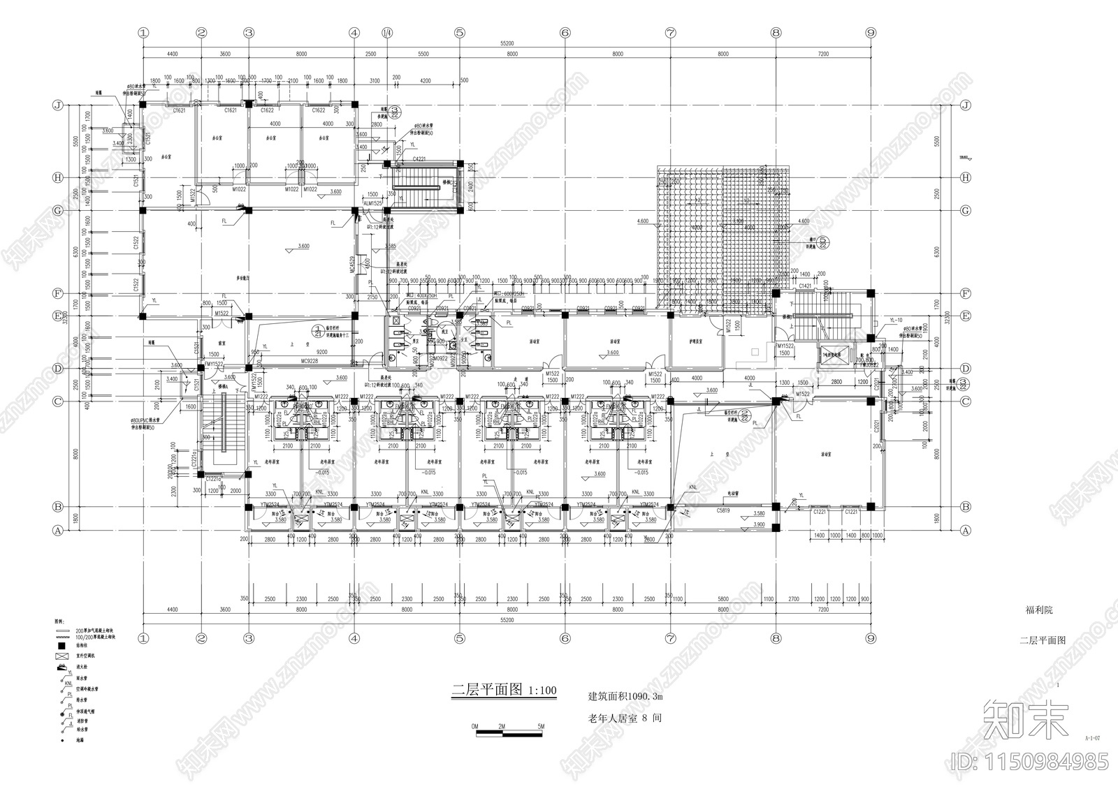 四层福利院建筑cad施工图下载【ID:1150984985】