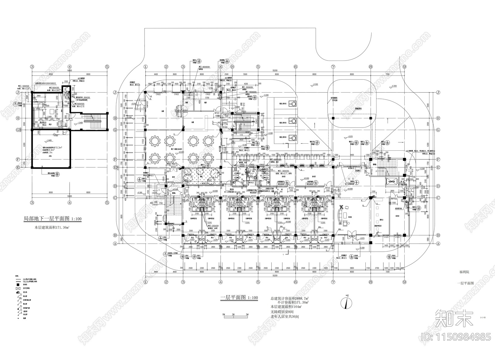 四层福利院建筑cad施工图下载【ID:1150984985】