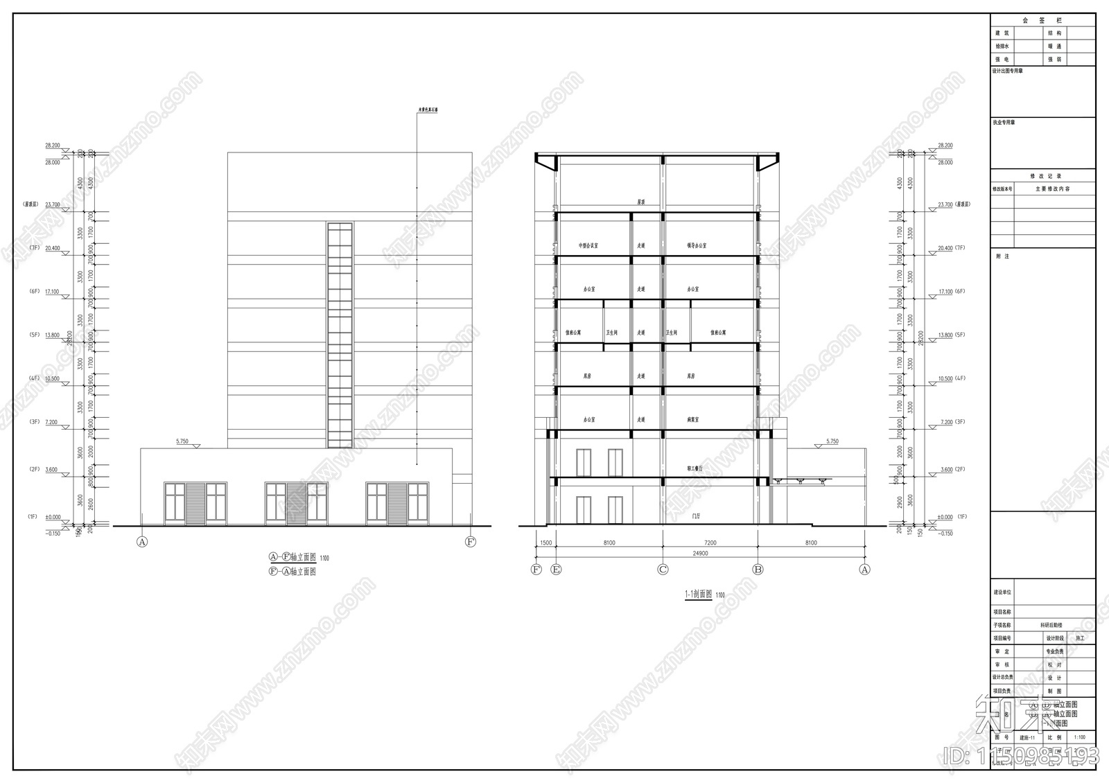 县人民医院七层科研后勤楼建筑cad施工图下载【ID:1150985193】