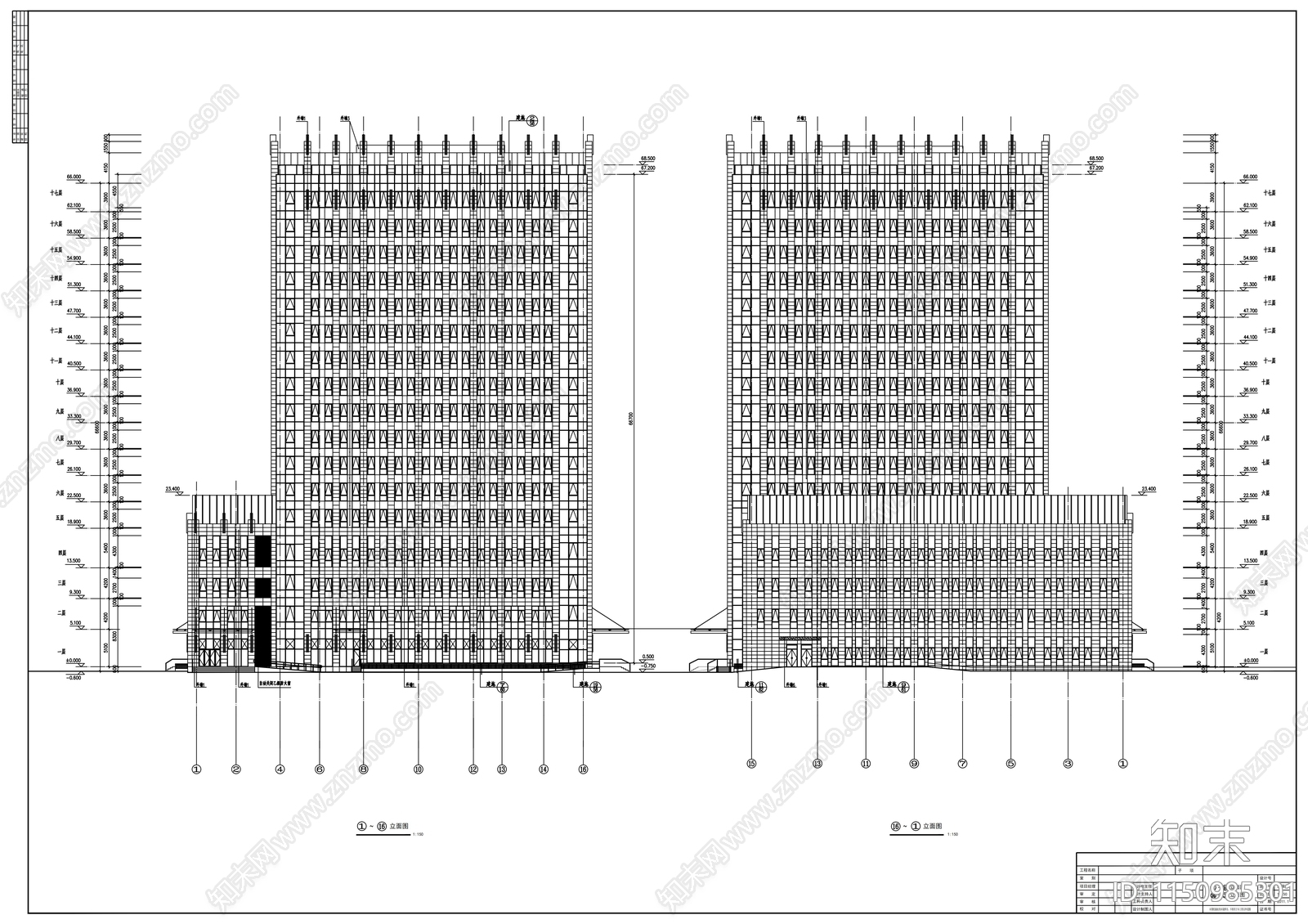 现代风格高层市级军区医院建筑cad施工图下载【ID:1150985301】