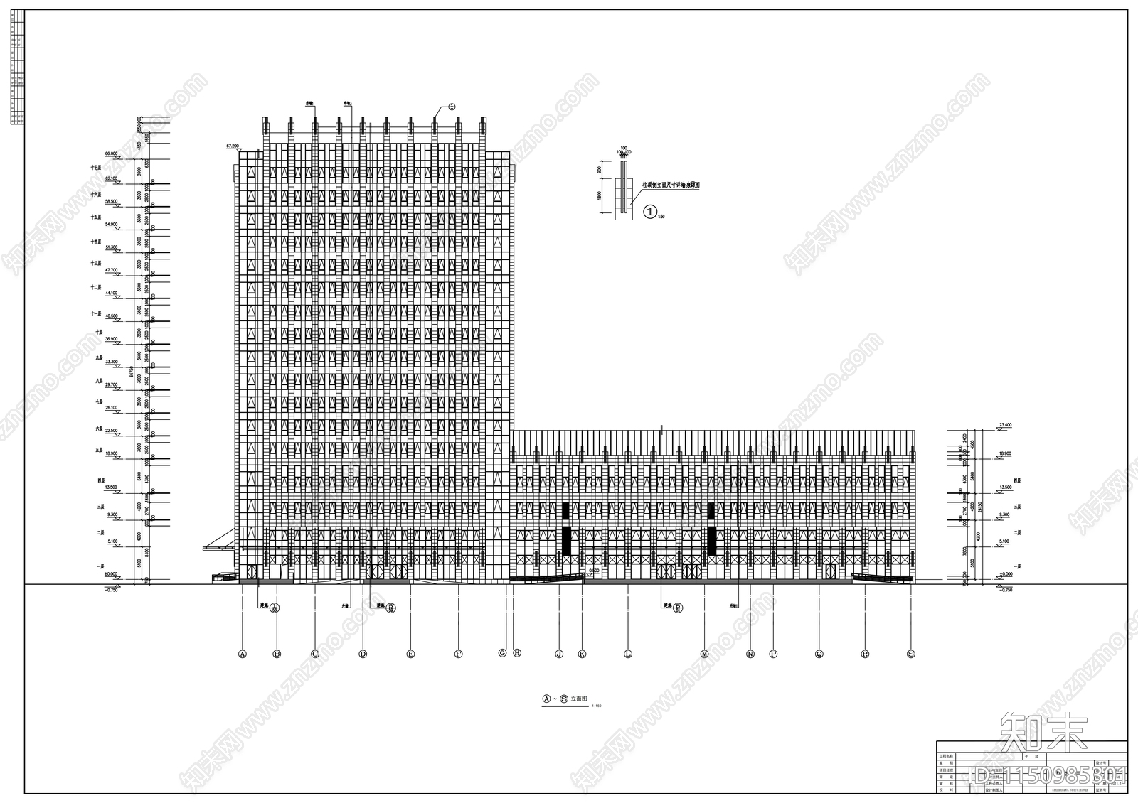 现代风格高层市级军区医院建筑cad施工图下载【ID:1150985301】