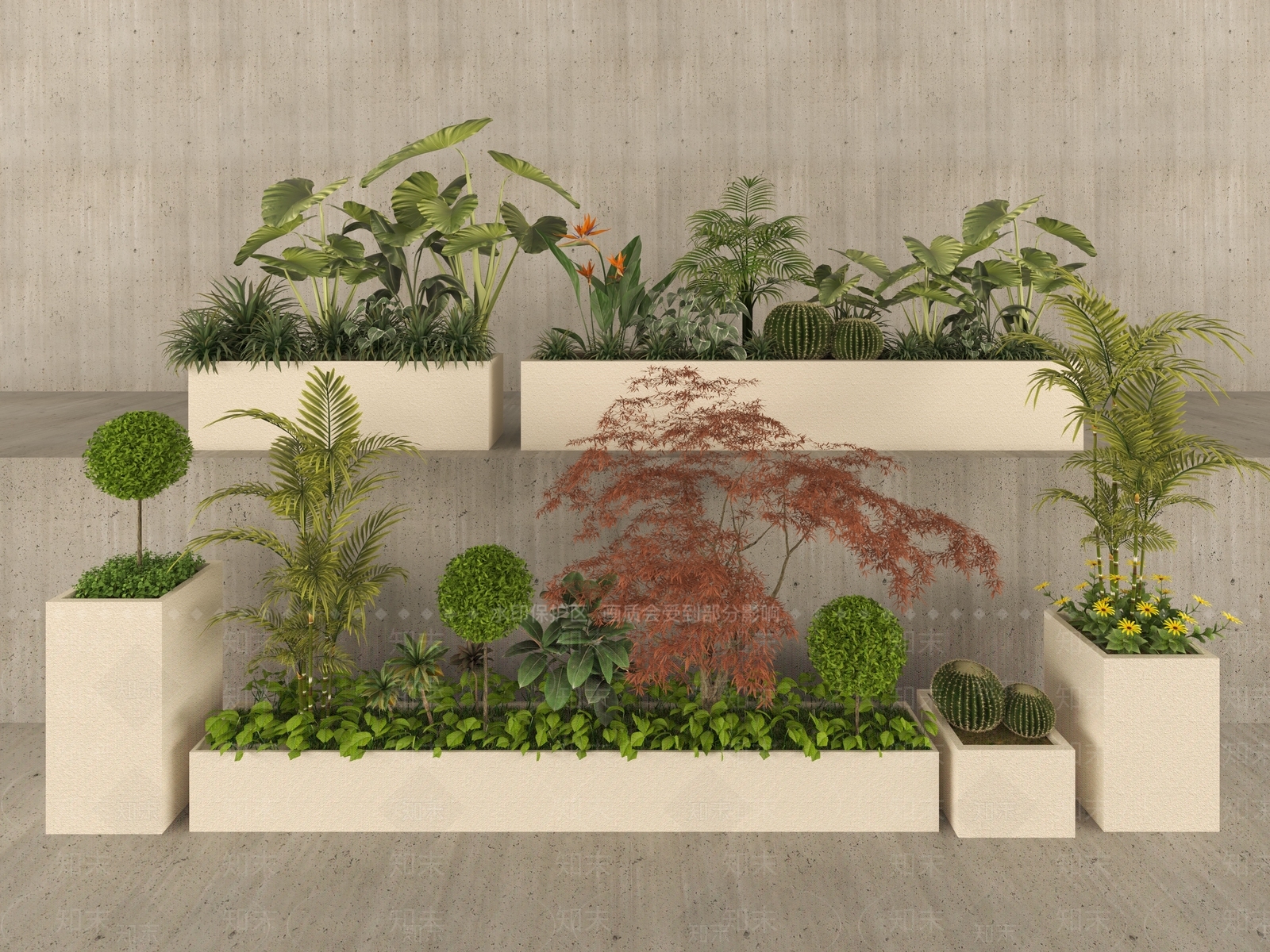 现代绿植花箱3D模型下载【ID:1150985912】