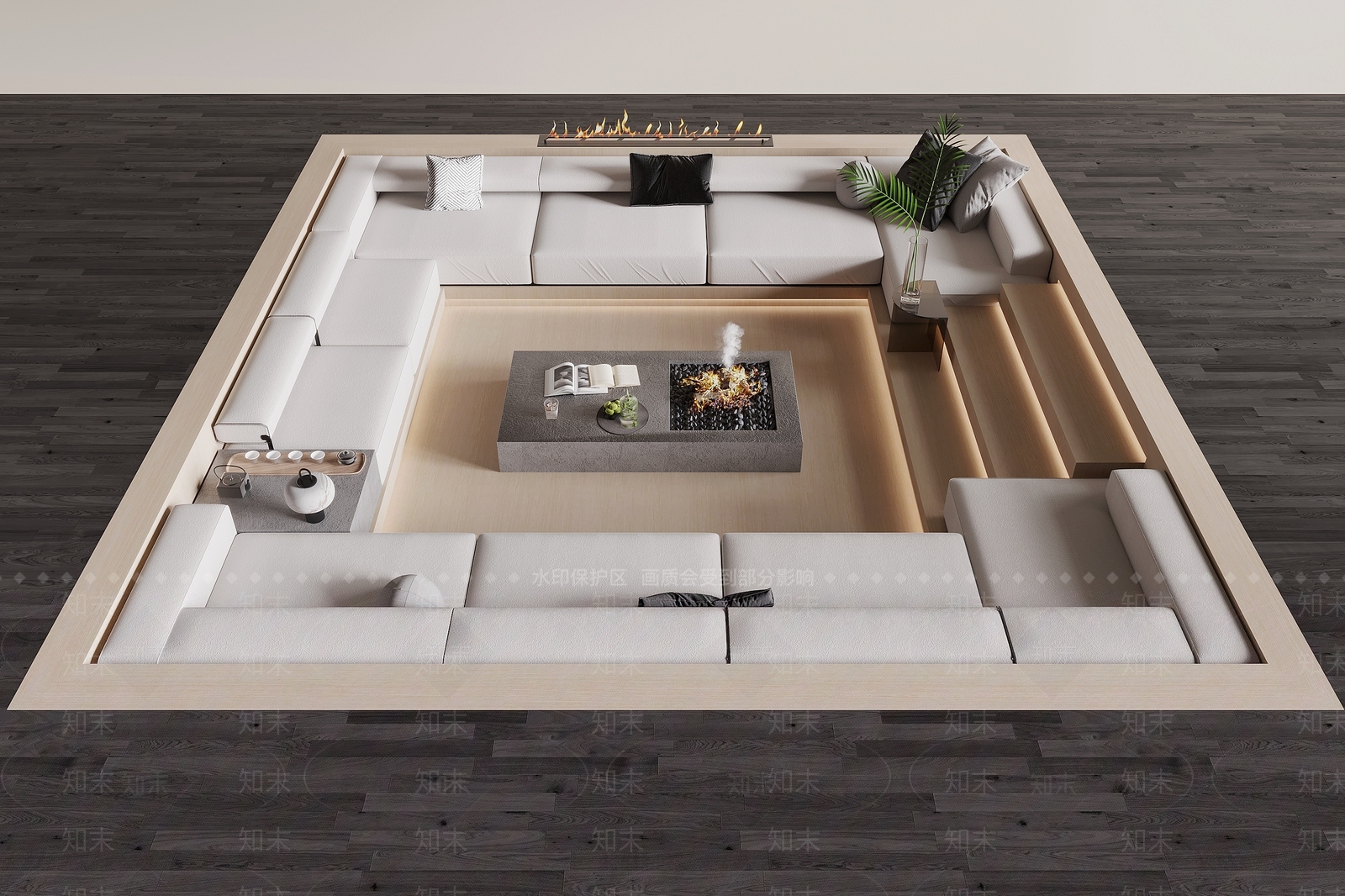 现代下沉式卡座沙发3D模型下载【ID:1150987233】