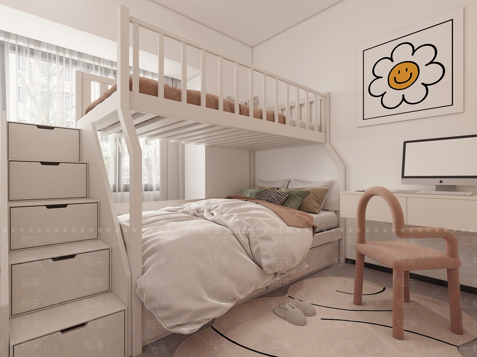 现代上下铺通用儿童房3D模型下载【ID:1150987266】
