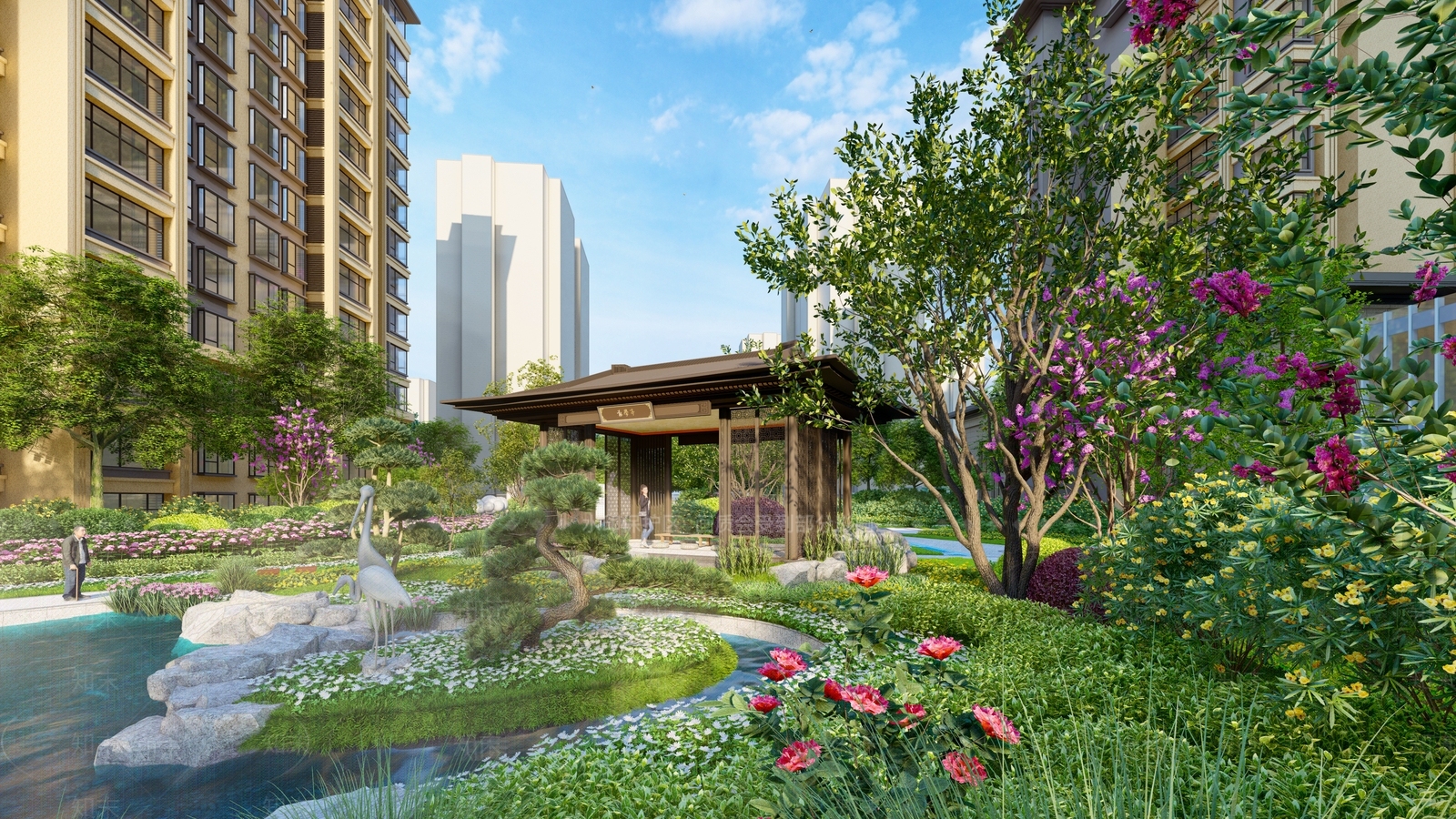 新中式居住区小区景观SU模型下载【ID:1150987577】