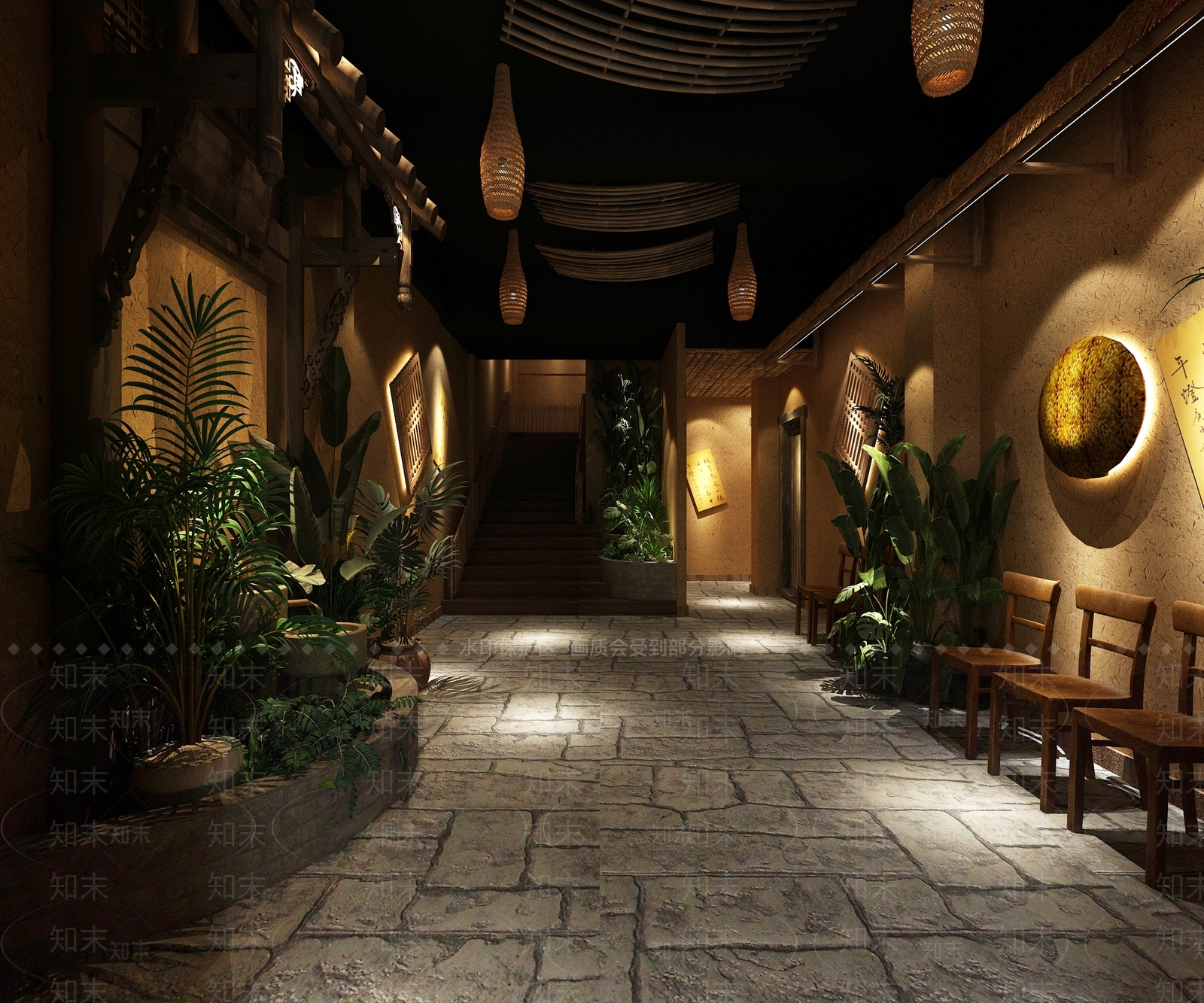 中式复古江湖餐厅接待等待区3D模型下载【ID:1150991326】