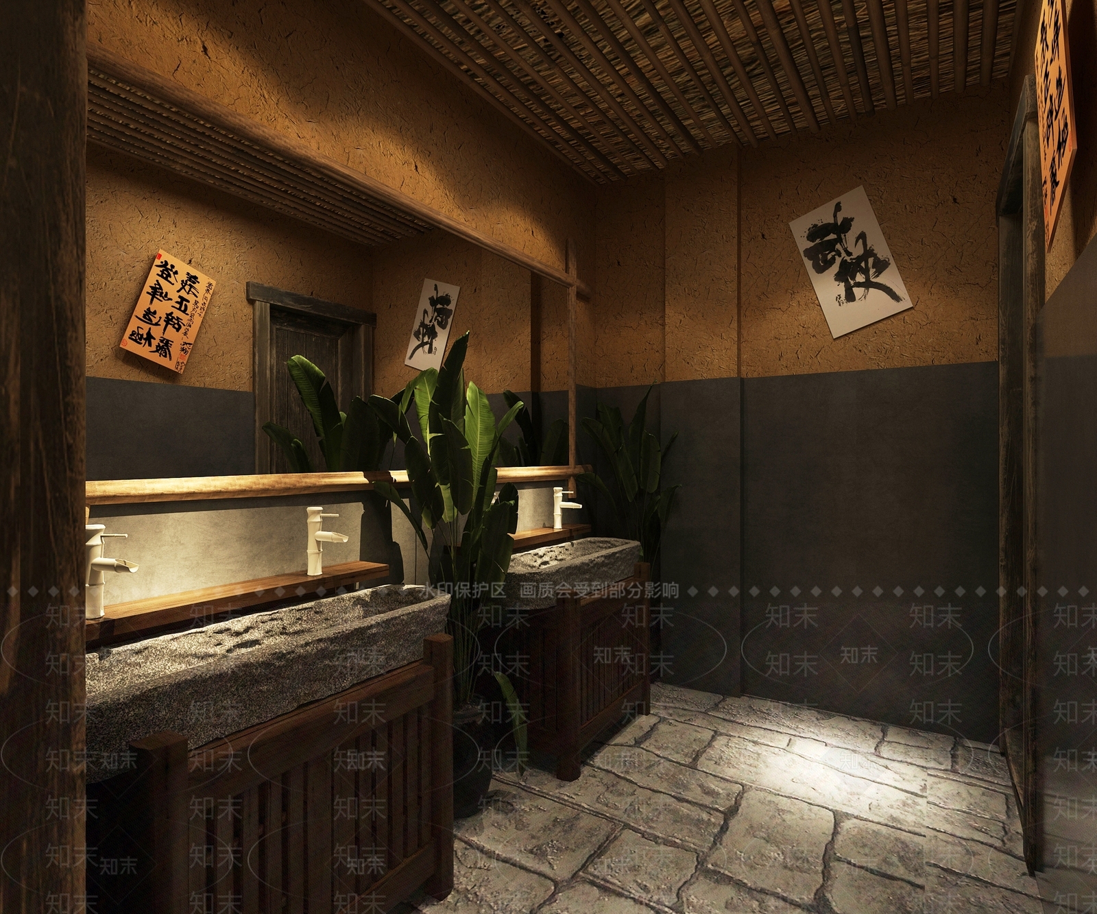 中式复古江湖餐厅接待等待区3D模型下载【ID:1150991326】