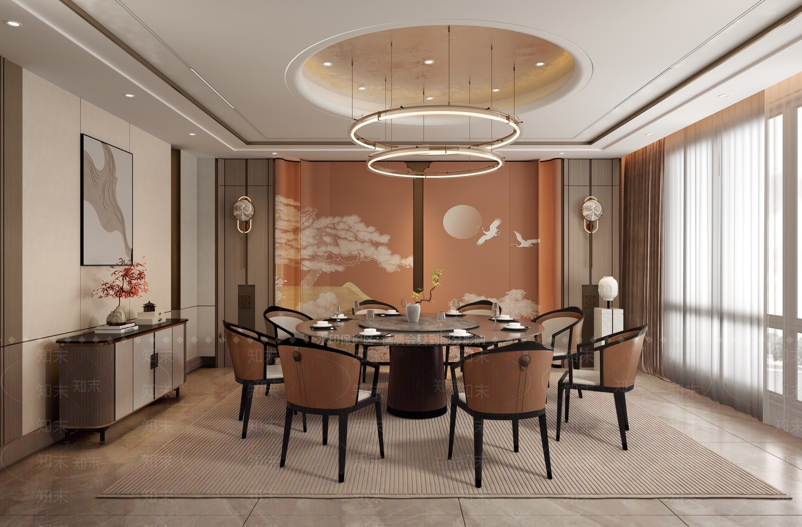 新中式餐厅包间3D模型下载【ID:1150993407】