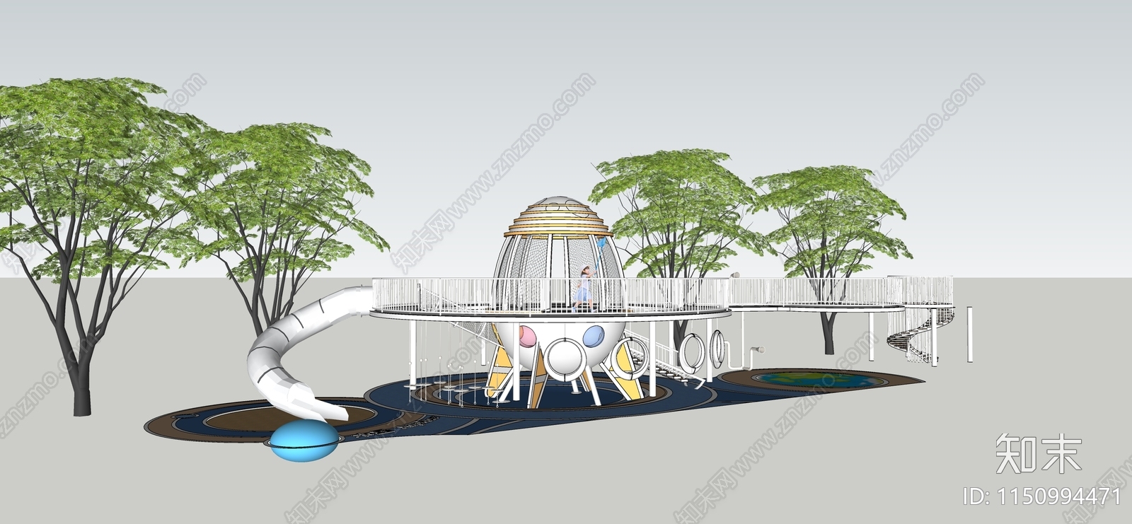 飞船主题儿童装置滑梯SU模型下载【ID:1150994471】