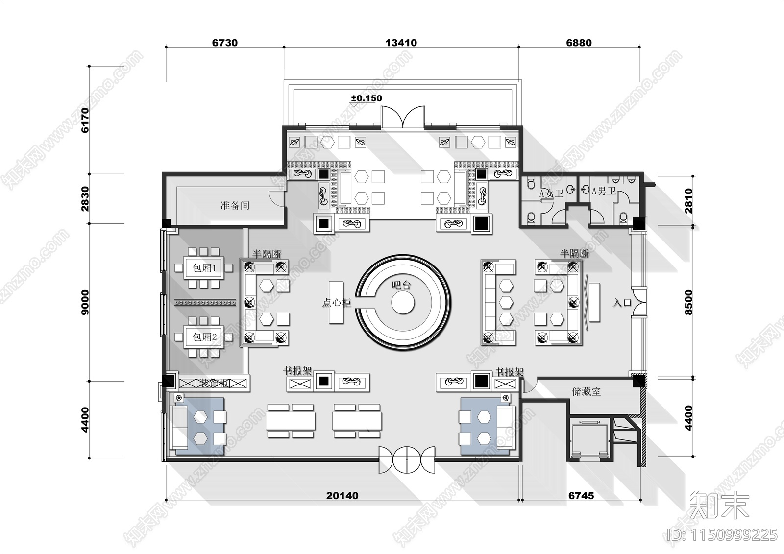 400㎡咖啡馆平面施工图下载【ID:1150999225】