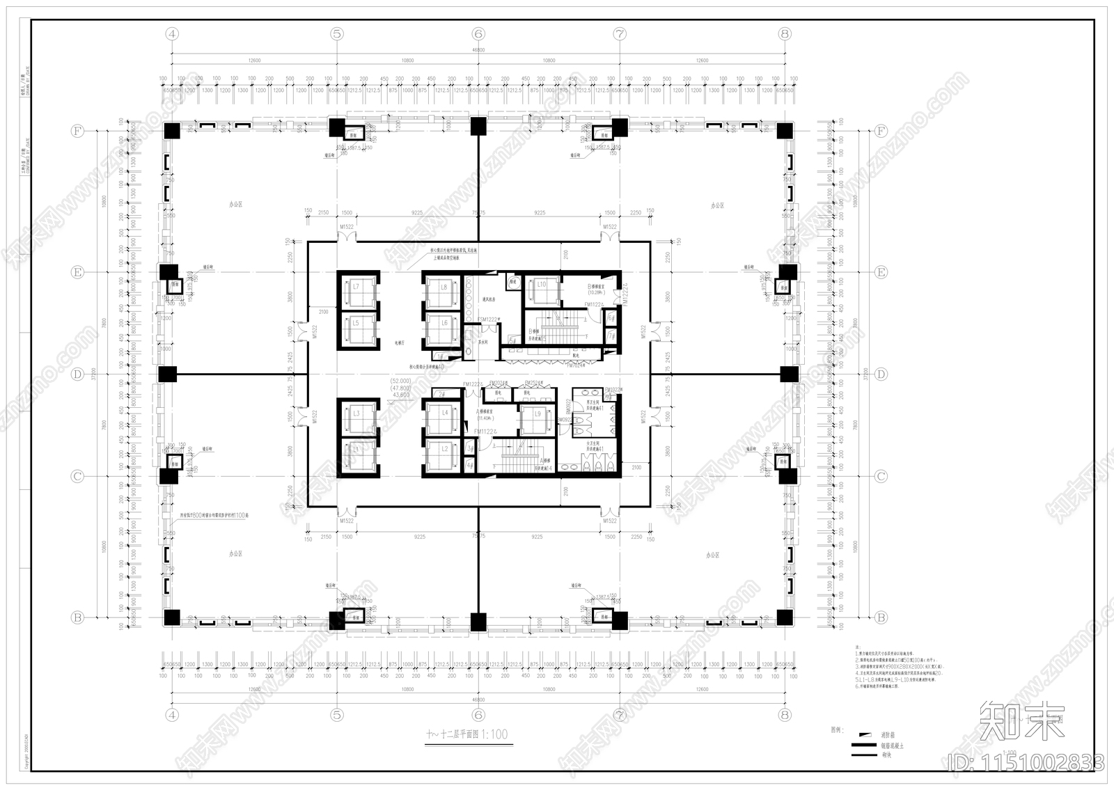 上海某地块超高层办公室内cad施工图下载【ID:1151002833】