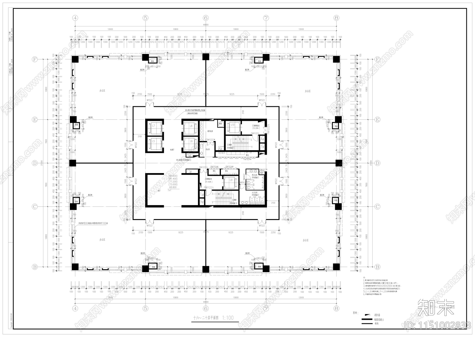 上海某地块超高层办公室内cad施工图下载【ID:1151002833】