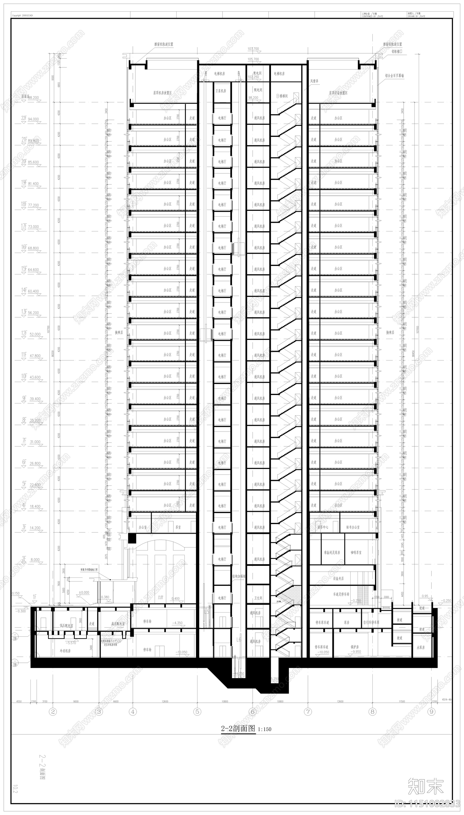 上海某地块超高层办公室内cad施工图下载【ID:1151002833】
