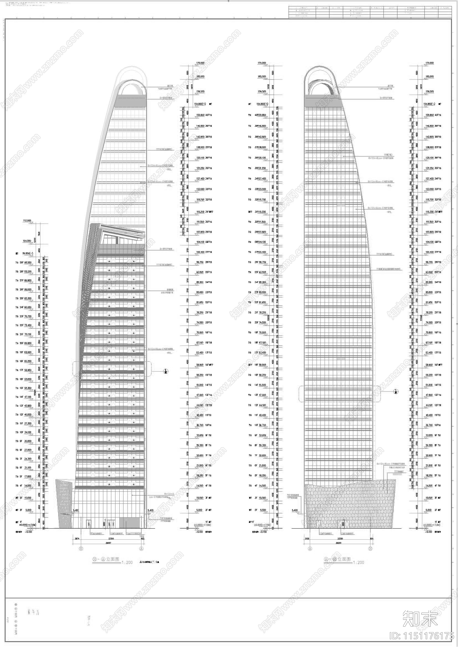 福州闽侨大厦超高层办公楼建筑cad施工图下载【ID:1151176175】