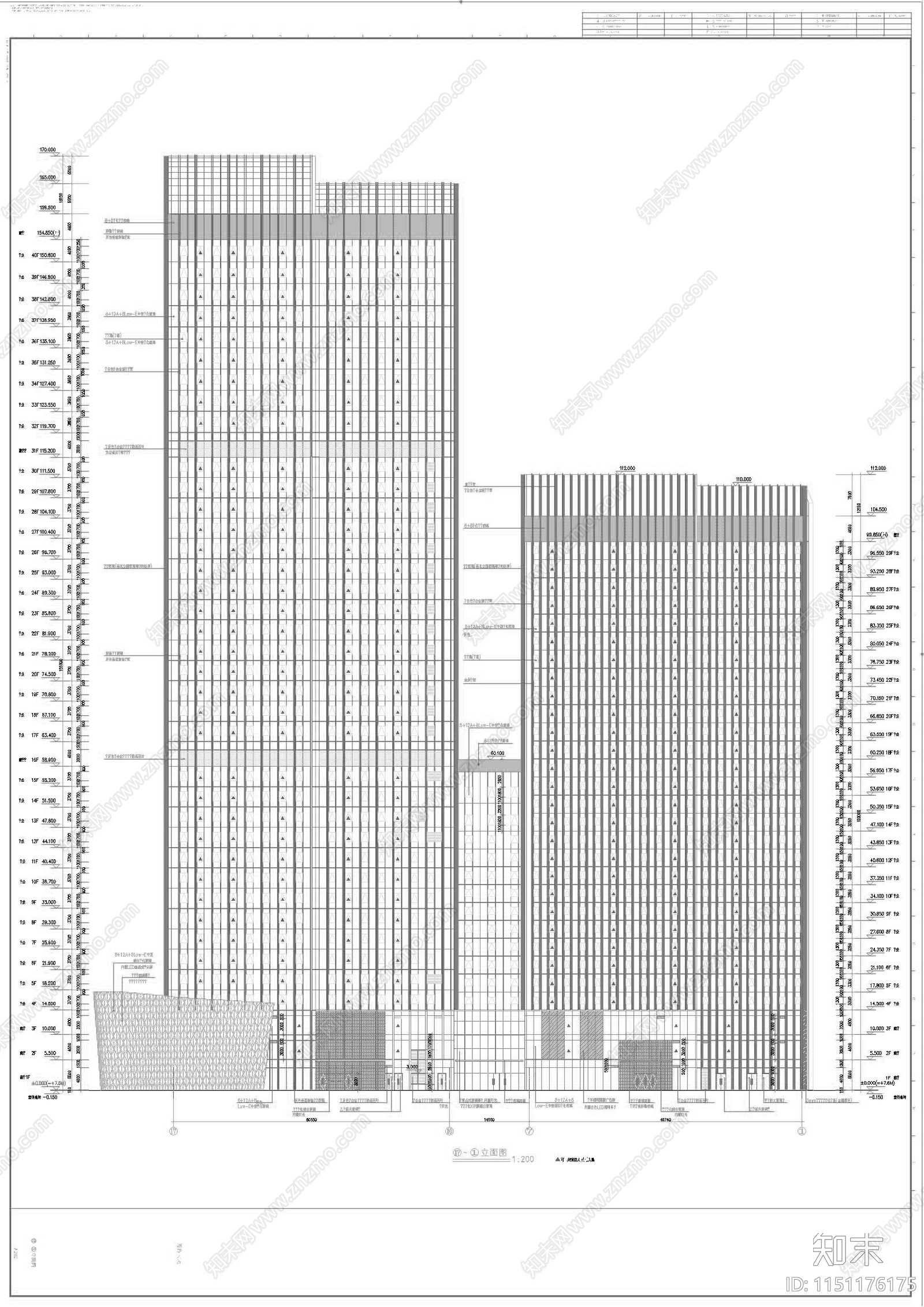 福州闽侨大厦超高层办公楼建筑cad施工图下载【ID:1151176175】