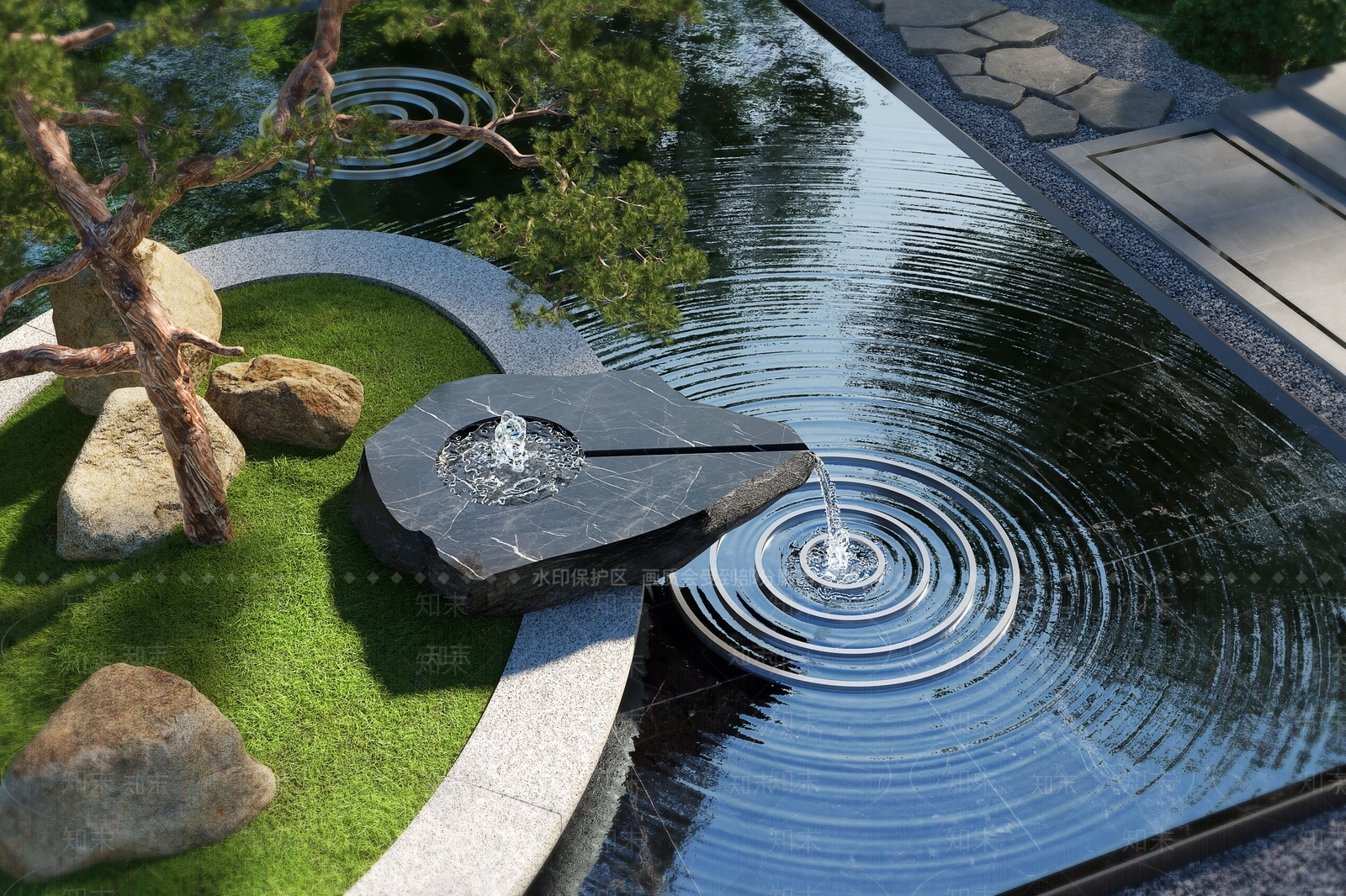现代庭院水景3D模型下载【ID:1151004403】