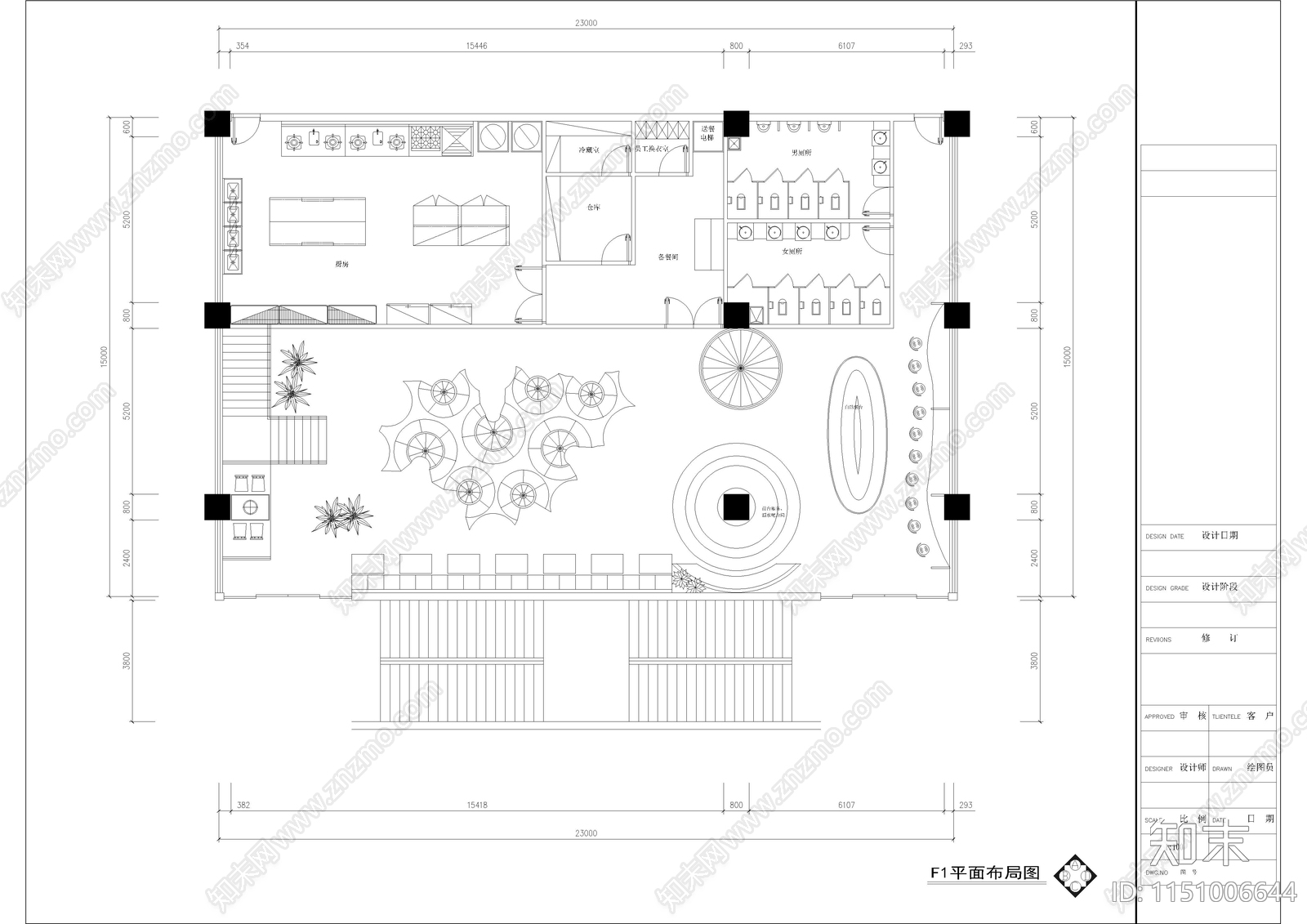 740㎡自助餐厅平面图cad施工图下载【ID:1151006644】