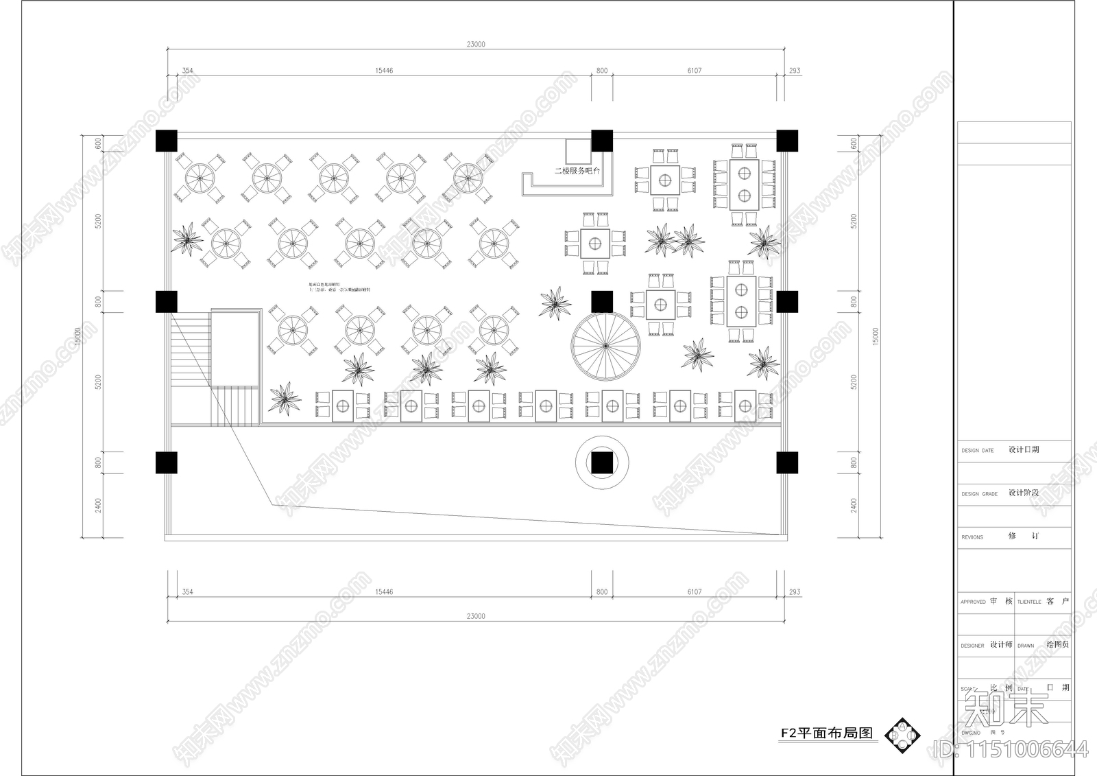 740㎡自助餐厅平面图cad施工图下载【ID:1151006644】