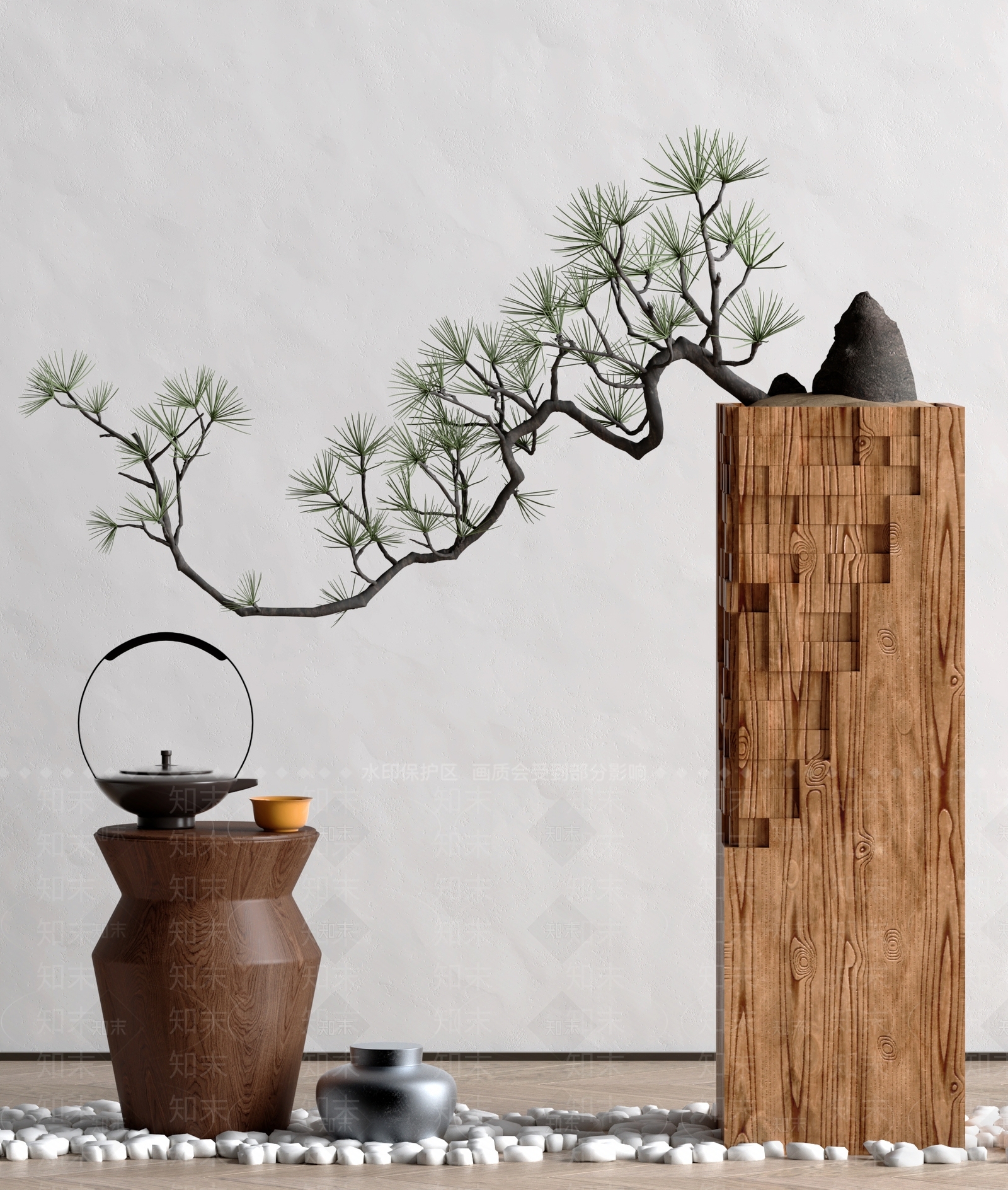 新中式松柏盆栽3D模型下载【ID:1151007295】