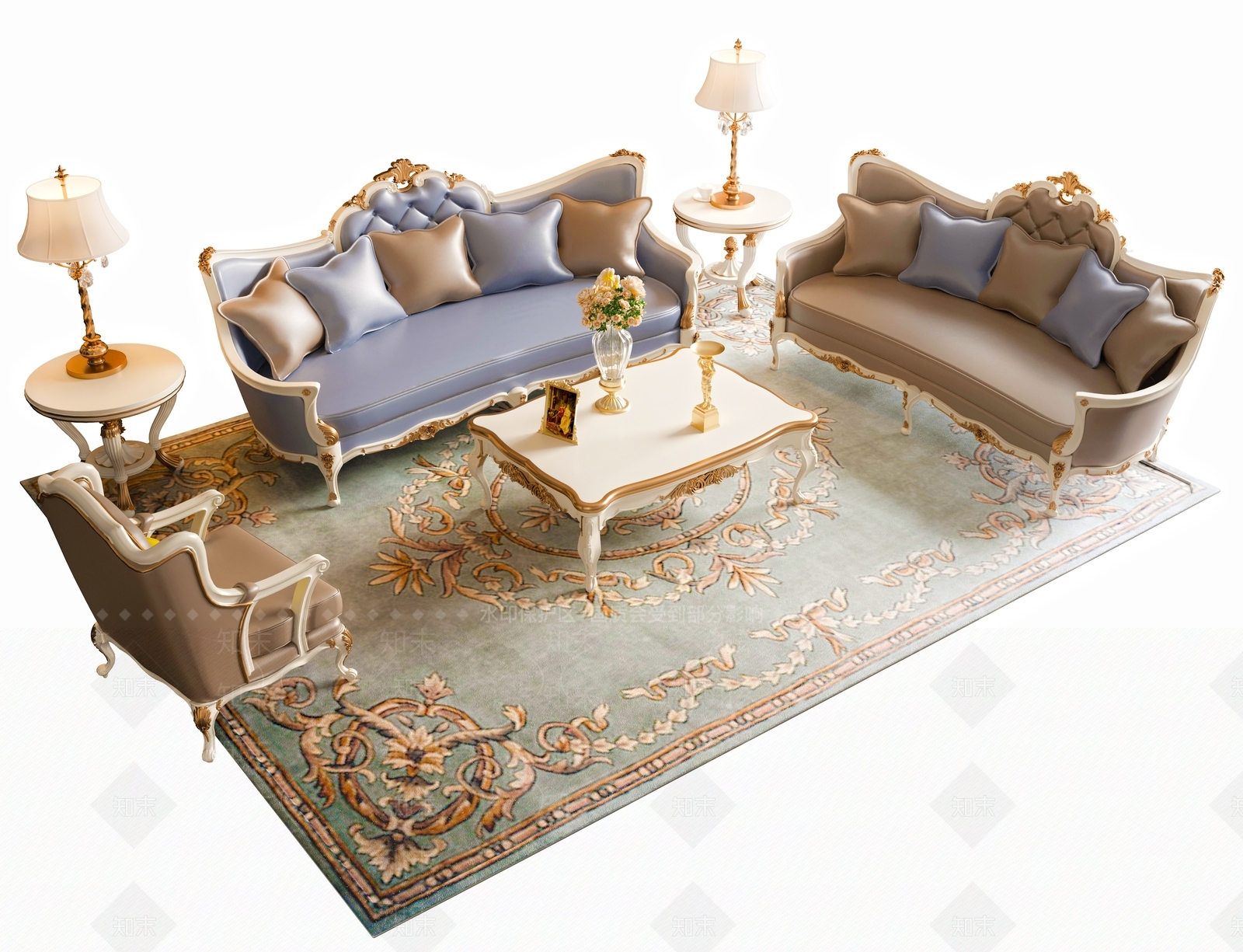 简欧沙发茶几组合3D模型下载【ID:1151008893】