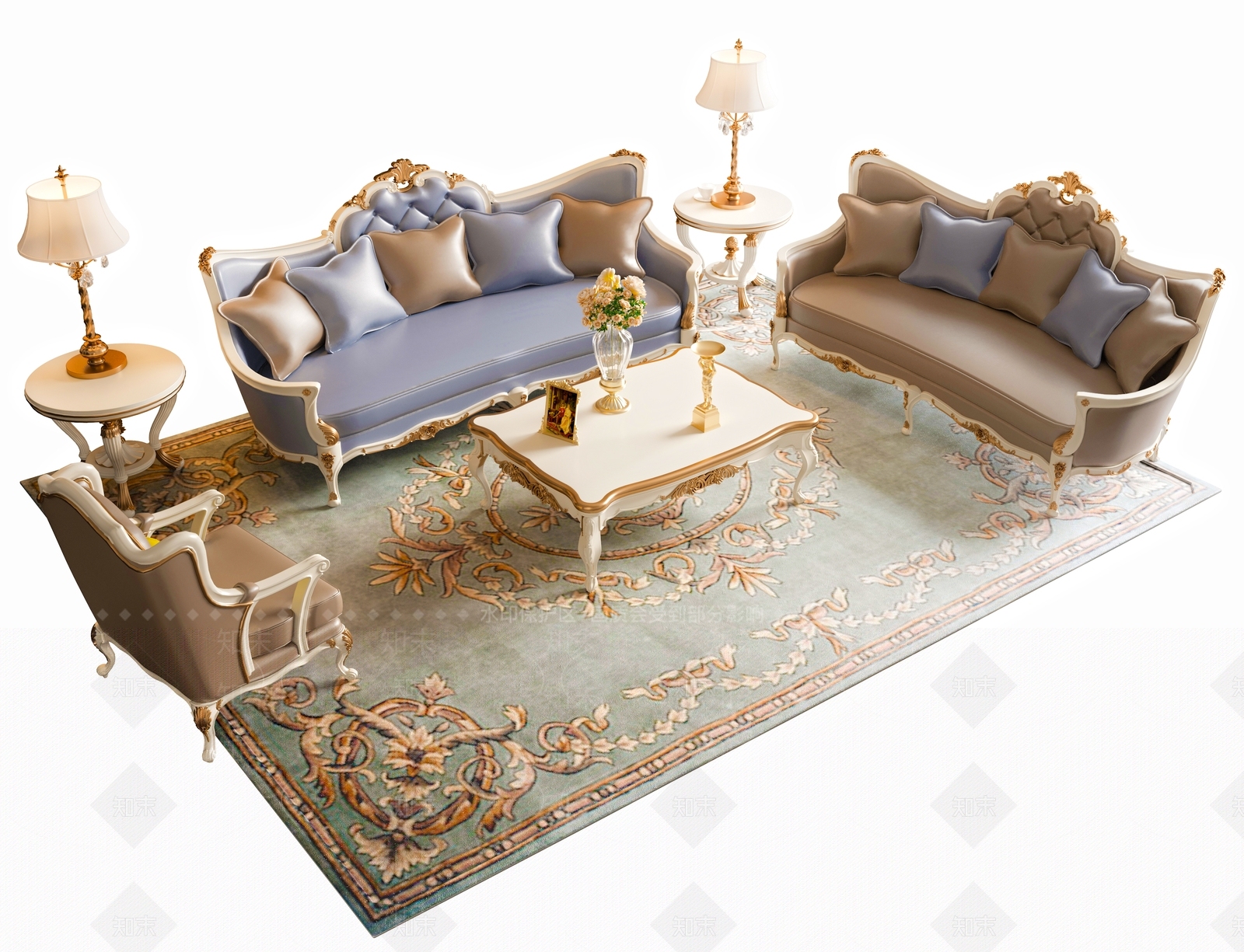 欧式沙发茶几组合SU模型下载【ID:1151008859】
