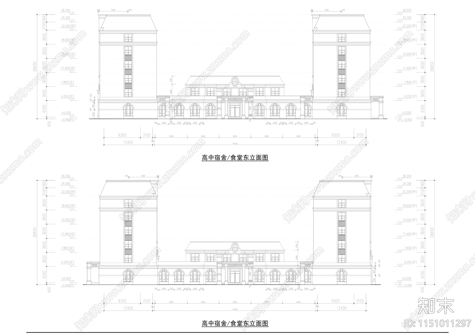 某高中学校宿舍食堂cad施工图下载【ID:1151011297】