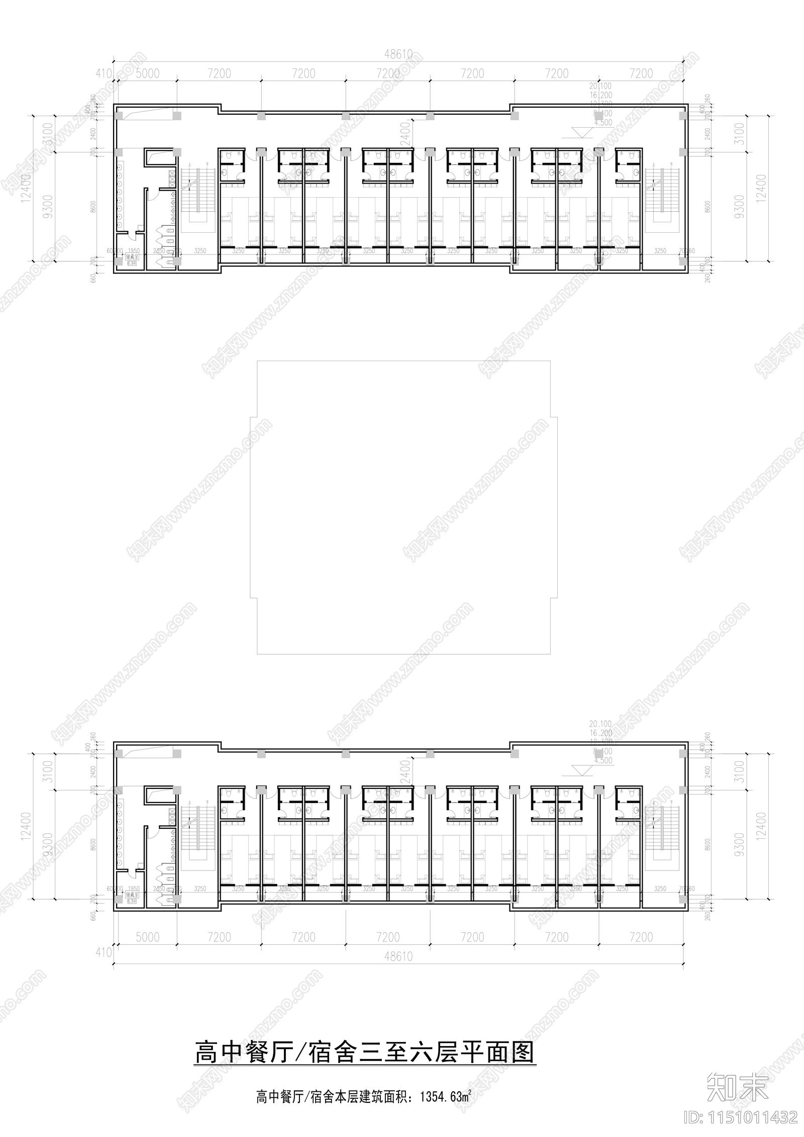 某高中学校宿舍和食堂平面图施工图下载【ID:1151011432】