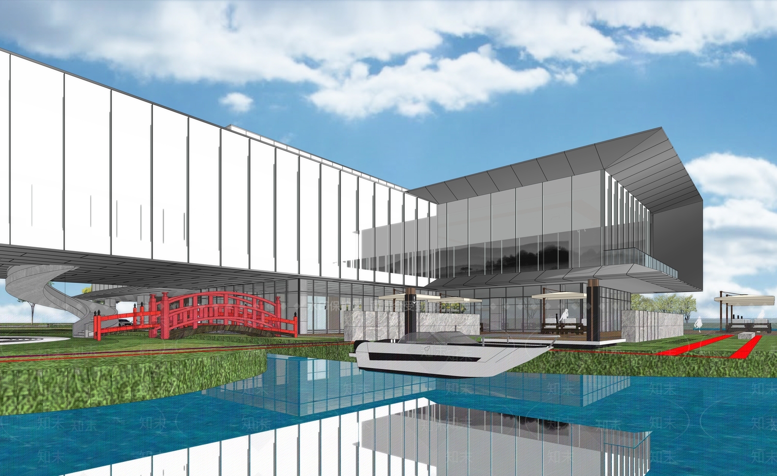 现代风格展览馆建筑SU模型下载【ID:1151012328】