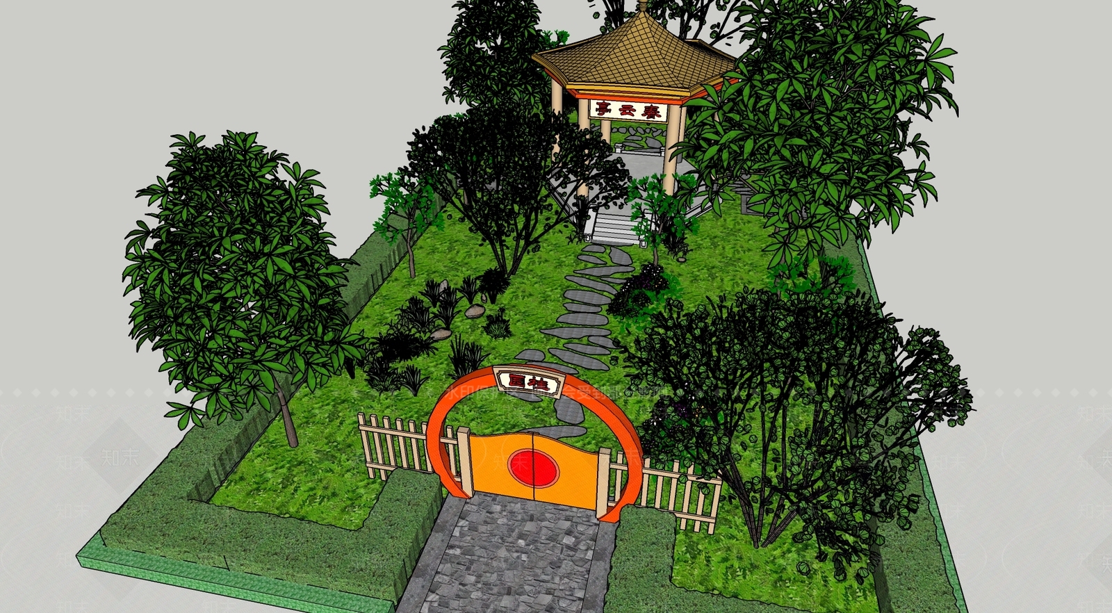 中式小公园SU模型下载【ID:1151014447】