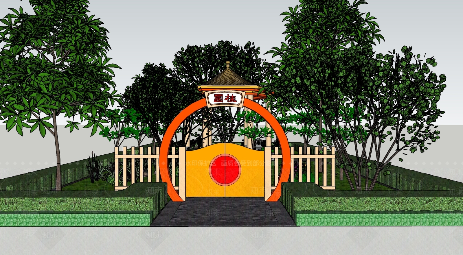 中式小公园SU模型下载【ID:1151014447】