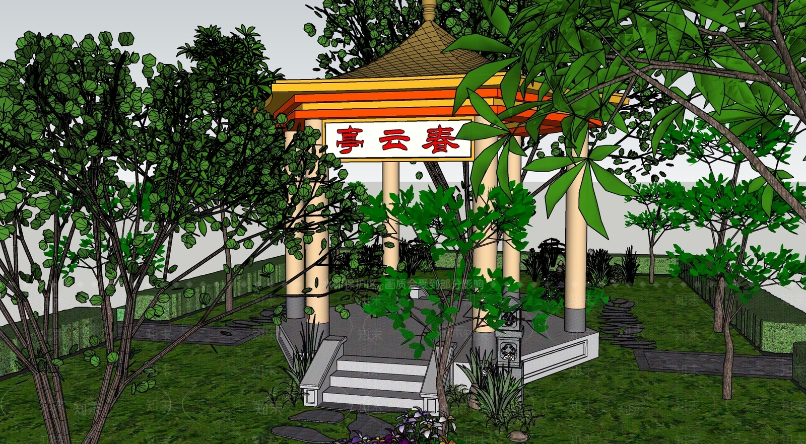 中式小公园SU模型下载【ID:1151014447】