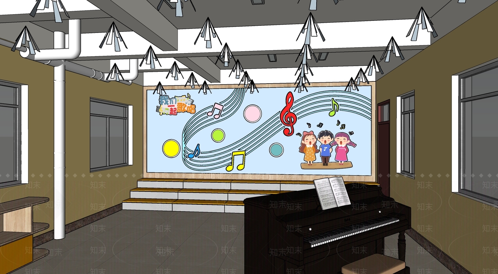 现代学校合唱室SU模型下载【ID:1151014881】