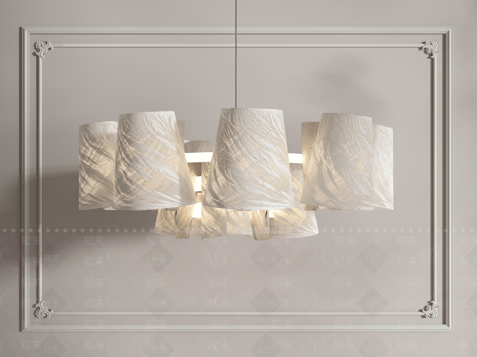 法式奶油风布艺印花吊灯3D模型下载【ID:1151016077】
