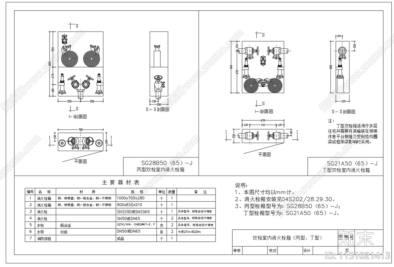 多类型室内消火栓箱安装图纸节点施工图下载【ID:1151021413】