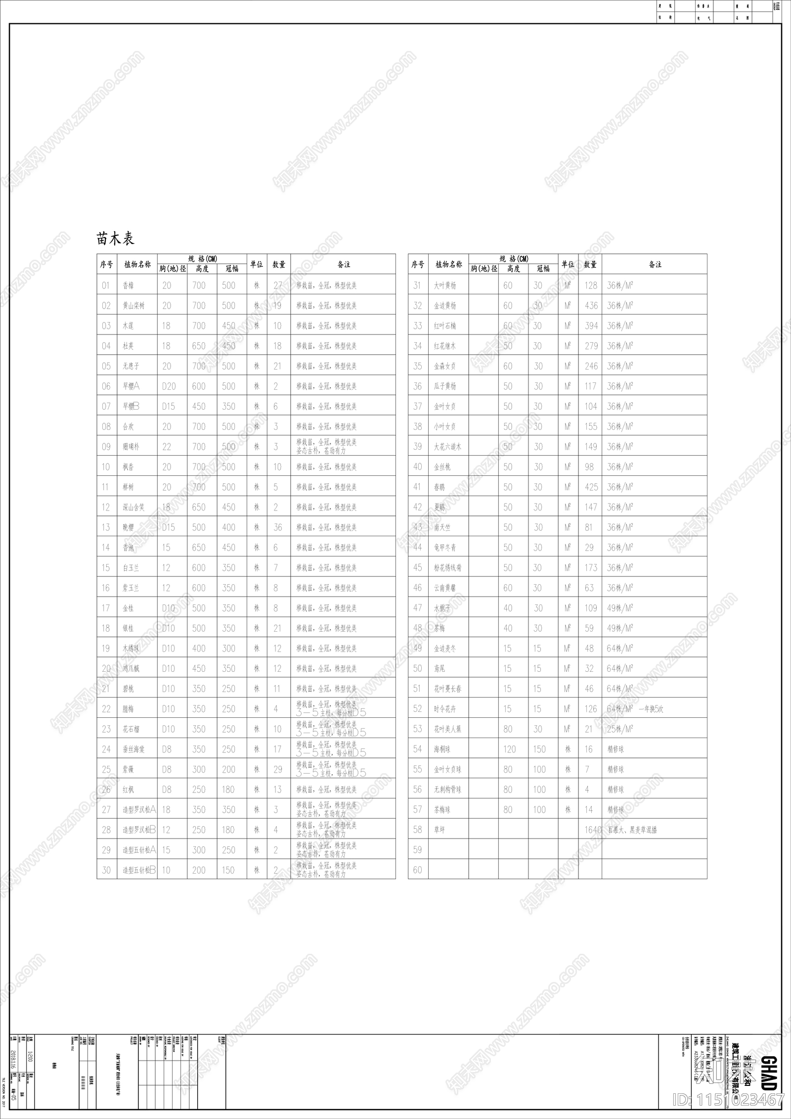 城市广场绿化植物配置平面图施工图下载【ID:1151023467】