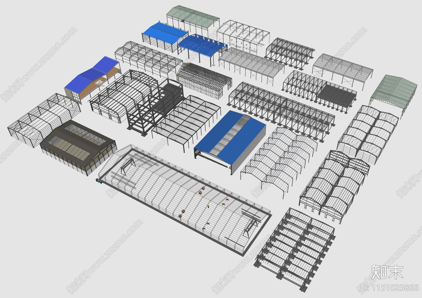 现代钢构厂房SU模型下载【ID:1151023866】