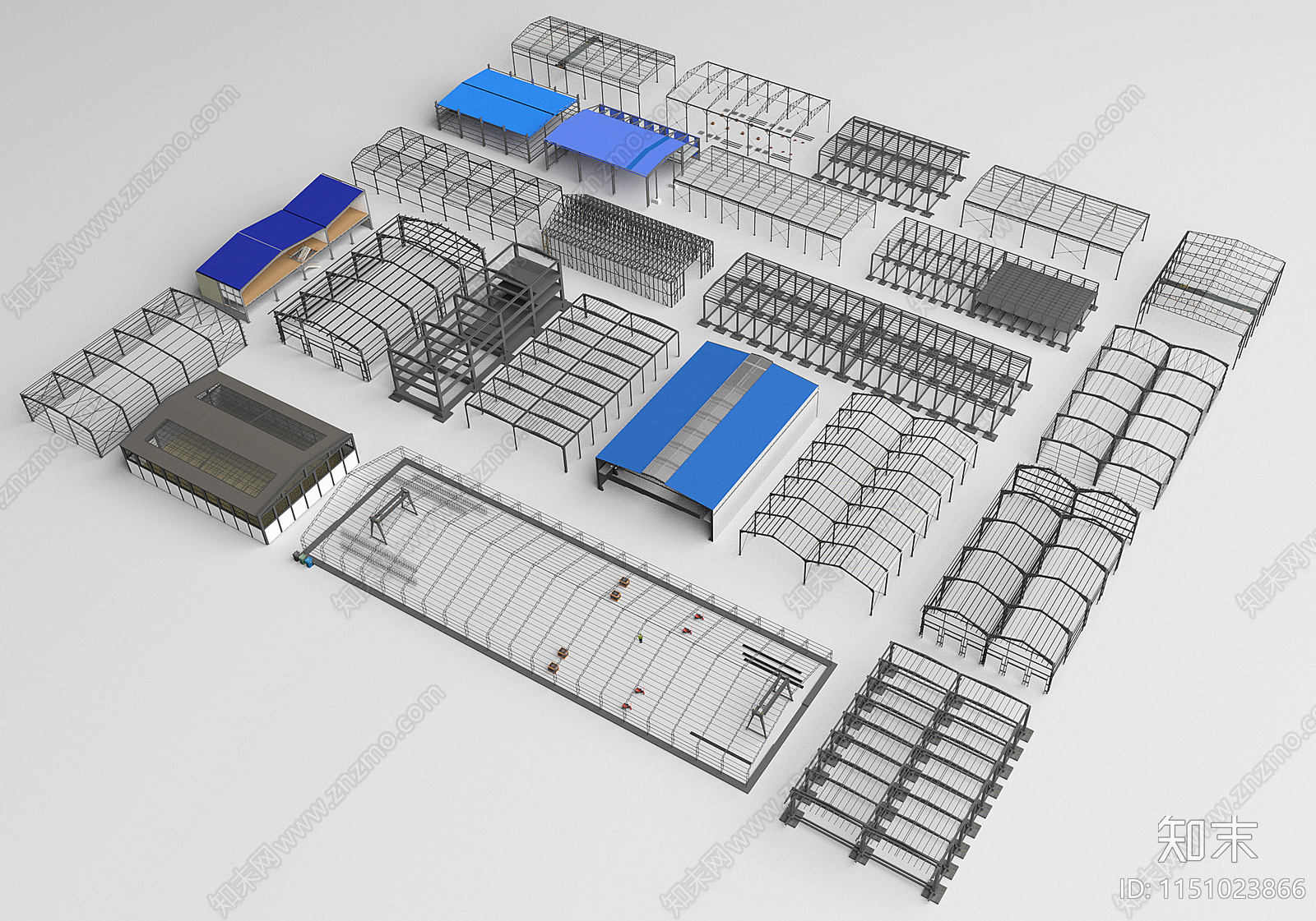现代钢构厂房SU模型下载【ID:1151023866】
