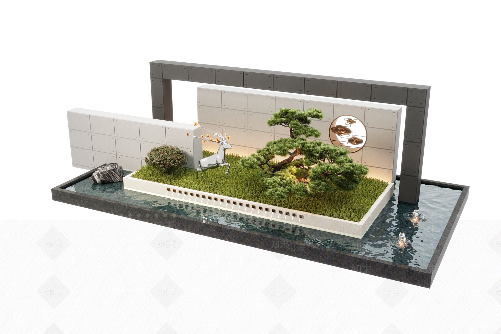 现代庭院水景墙3D模型下载【ID:1151026057】